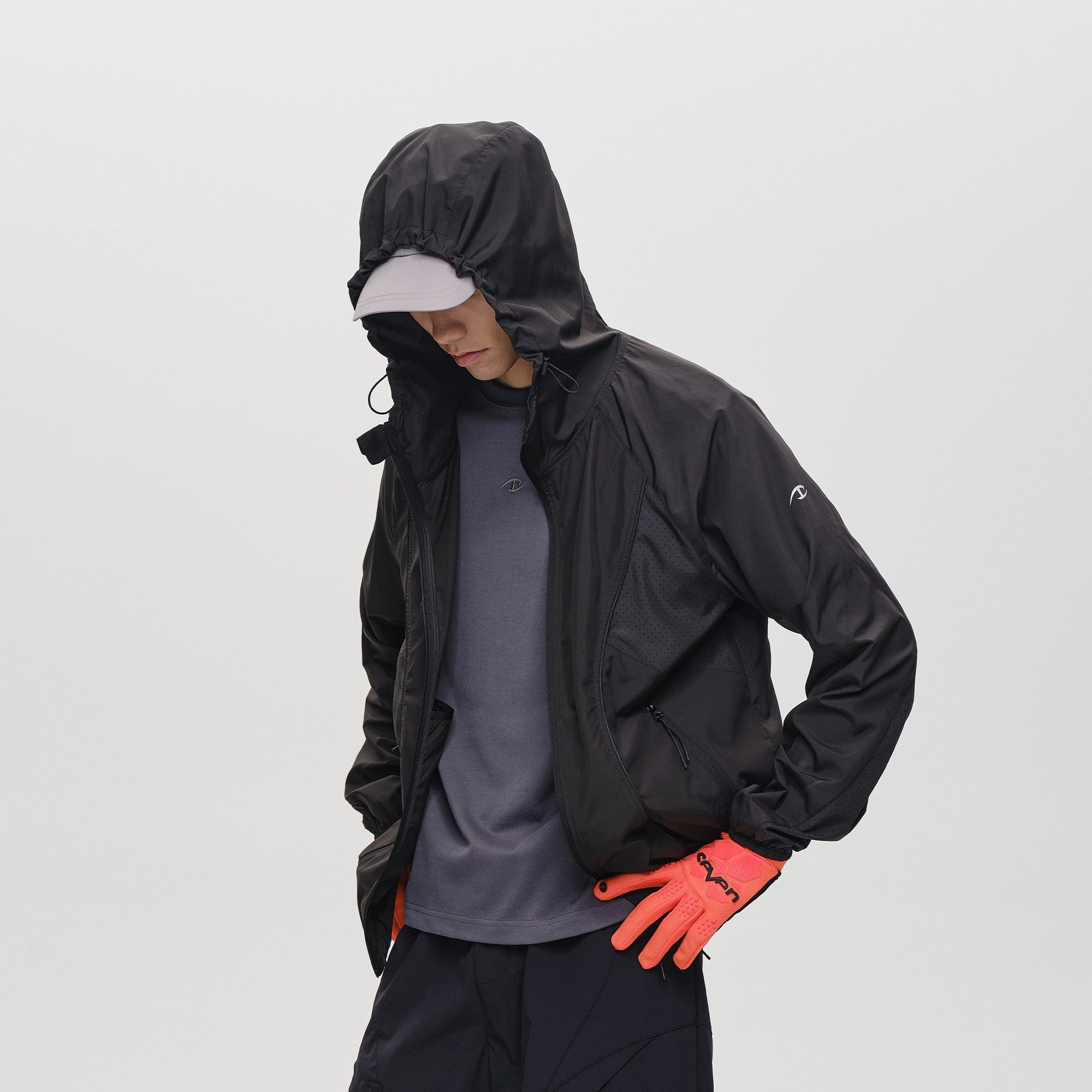 CATSSTAC Spliced Laser-Perforated Waterproof UV Production Hooded Jacket-Jacket-Black-M-Free Shipping Leatheretro