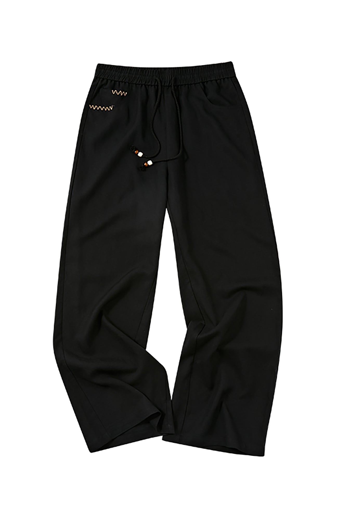 KREATE Stitched Drawstring Straight-Leg Trousers-Pants-S (Preorder)-Black-Free Shipping Leatheretro