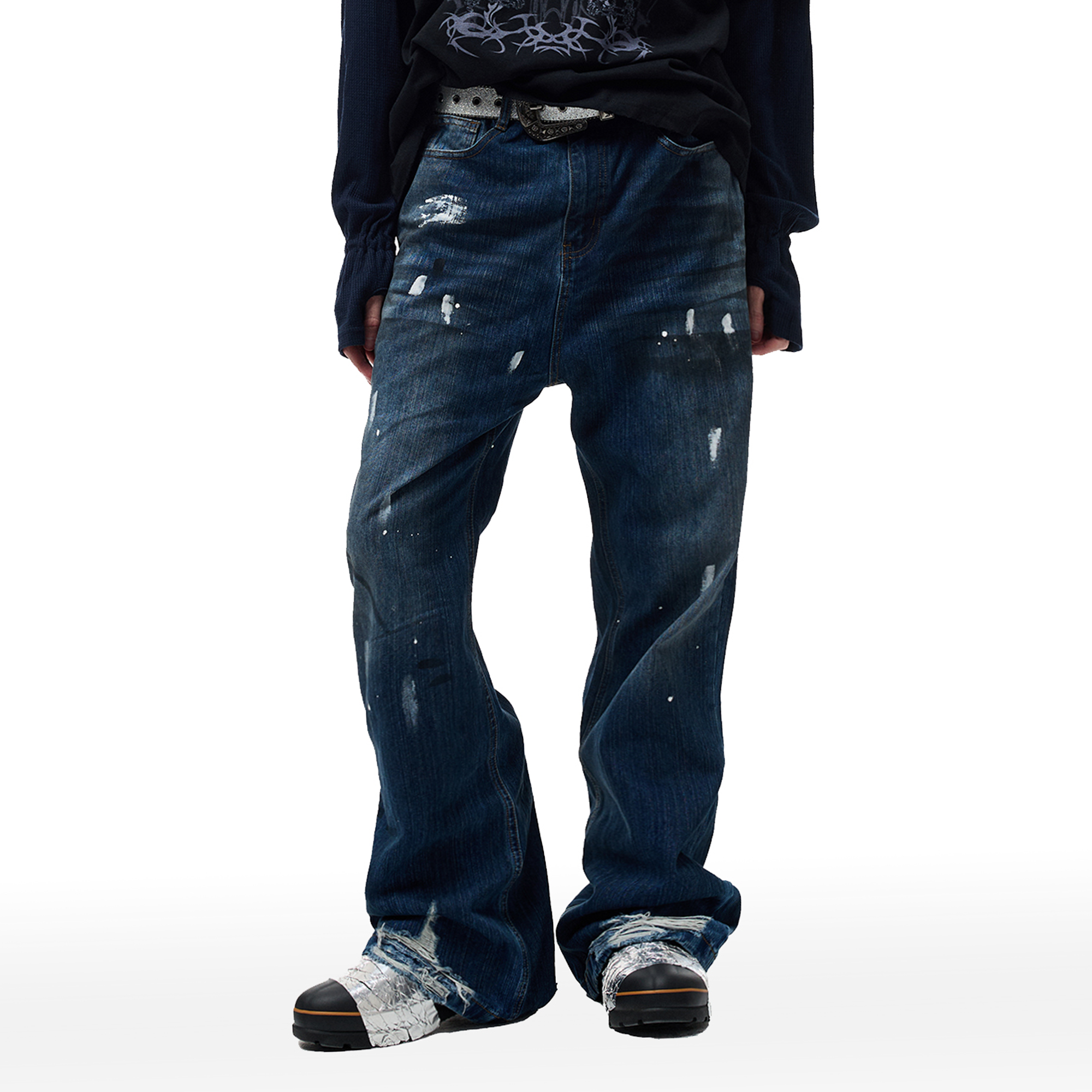 CYCYCY Retro Washed Distressed Flared Jeans-Jeans-XXS / 27"-Free Shipping Leatheretro