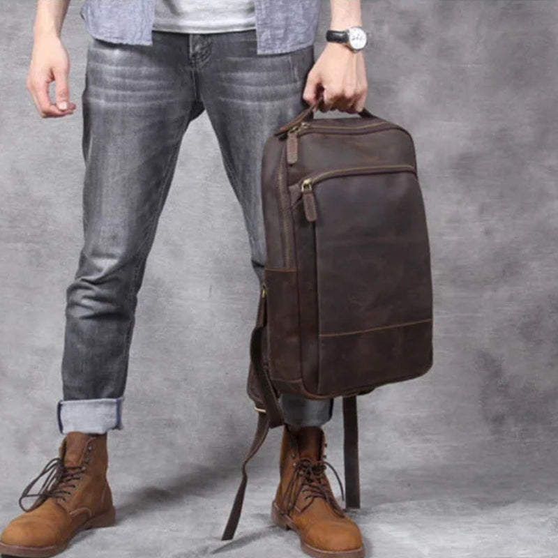 Vintage Crazy Horse Leather Men Backpack - Professional Daily Men’s Business Bag-Backpacks-Coffee-Free Shipping Leatheretro