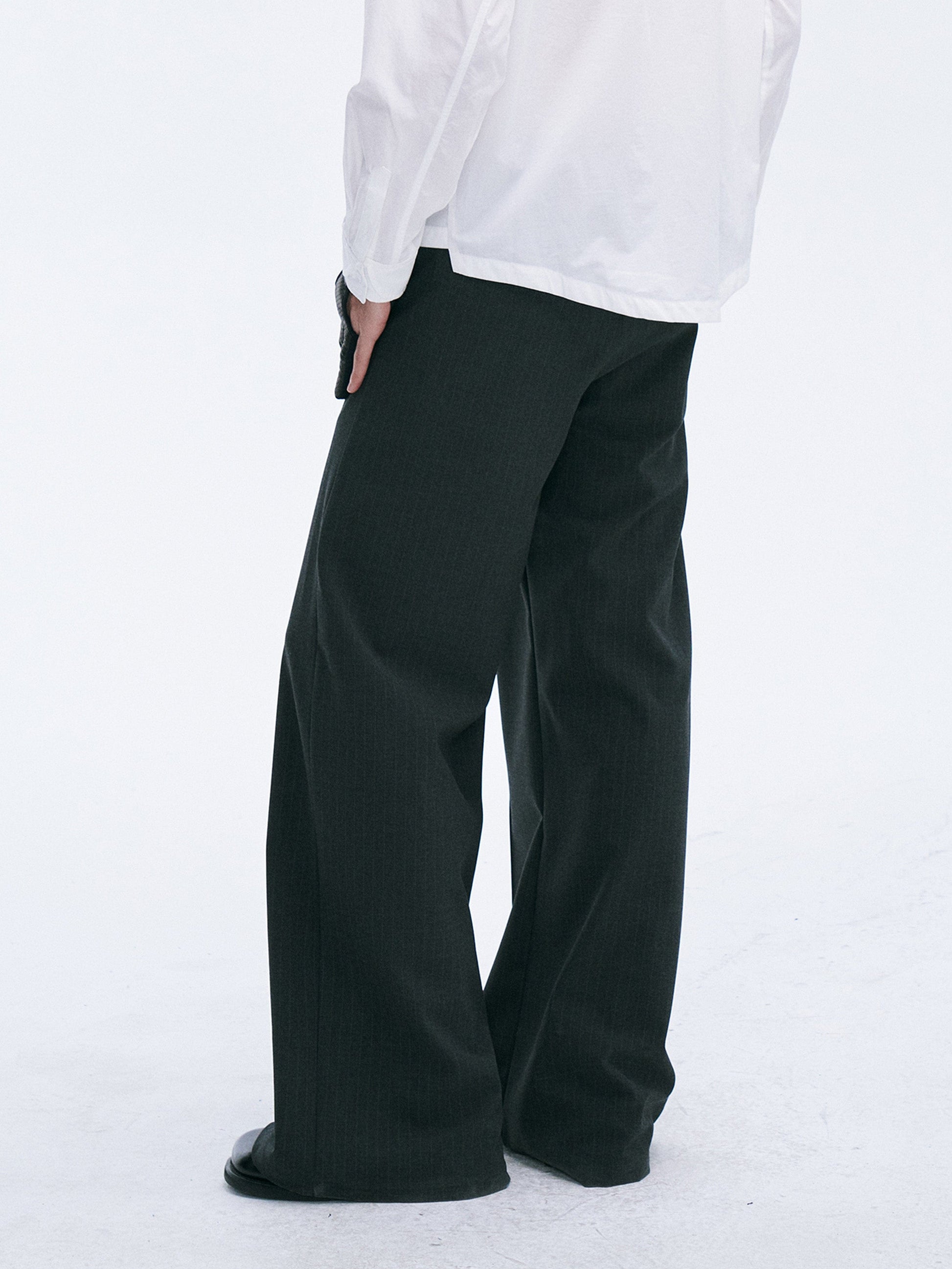 CATSSTAC Classic Pinstripe Wide-Leg Pants-Pants-Black-M-Free Shipping Leatheretro