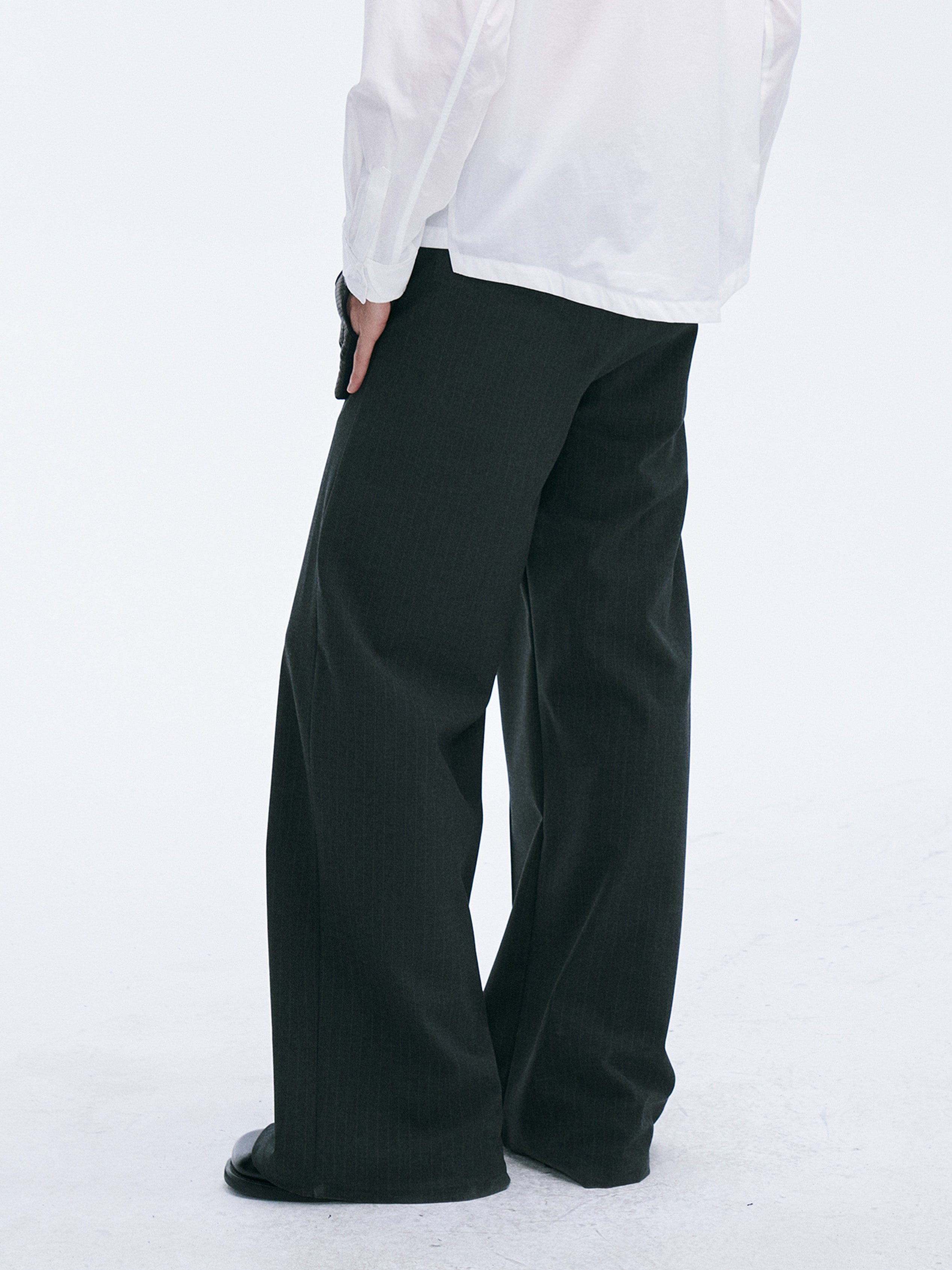 CATSSTAC Classic Pinstripe Wide-Leg Pants-Pants-Black-M-Free Shipping Leatheretro