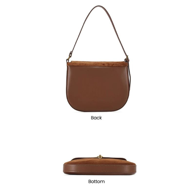 Luxury Women’s Leather Suede Shoulder Saddle Crossbody Bag-Handbags-Brown-Free Shipping Leatheretro