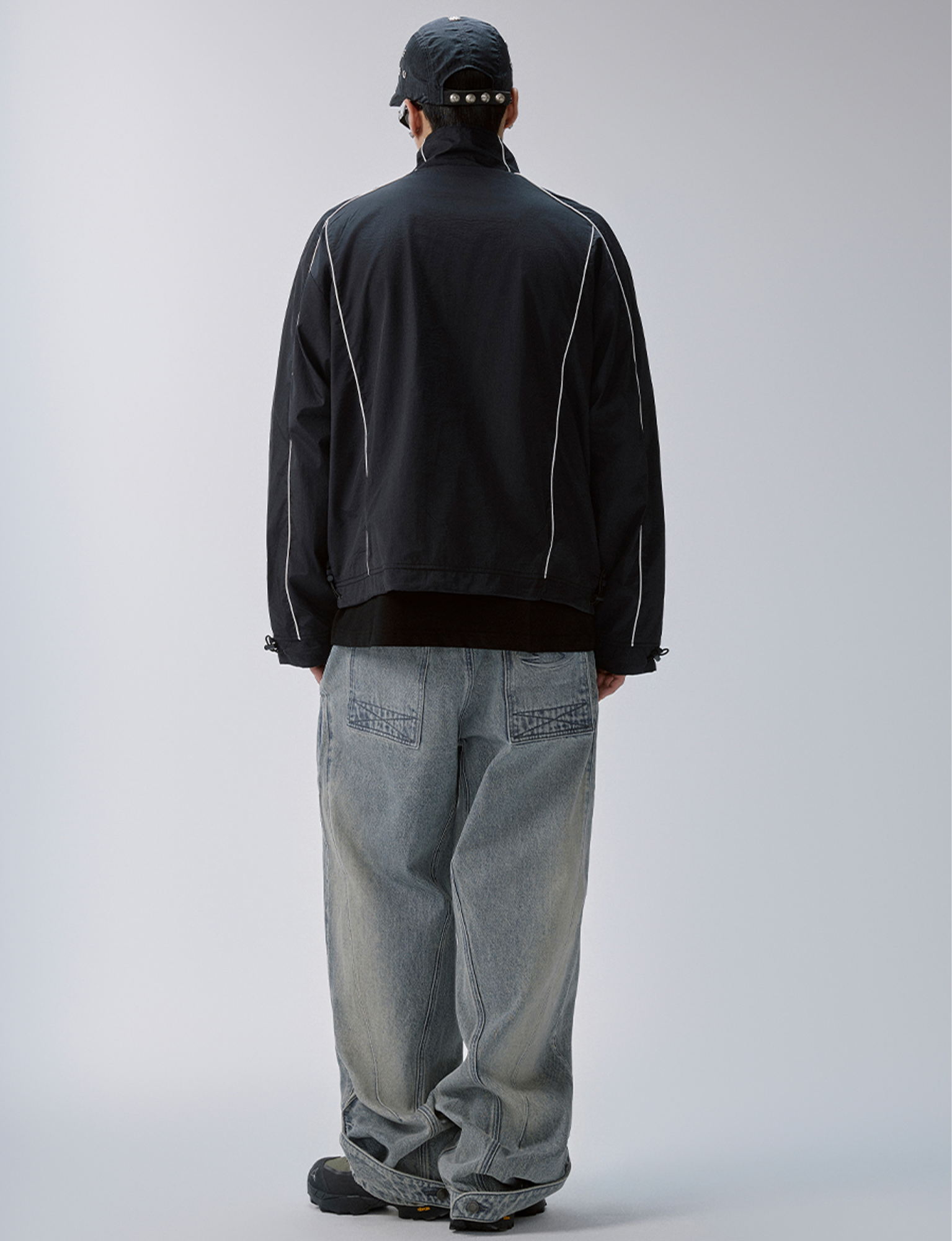 F2CE Washed Panel Adjustable-Hem Denim Pants-Jeans-S-Free Shipping Leatheretro