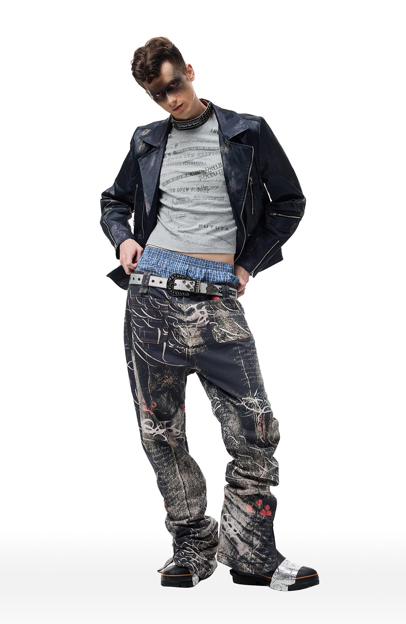 CYCYCY Full-Print Script Flared Jeans-Jeans-XXS / 27"-Free Shipping Leatheretro