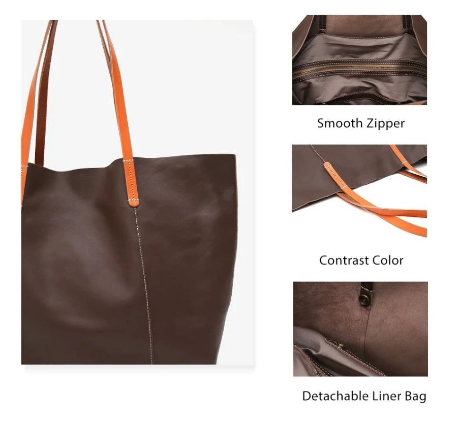 Large Capacity Leather Women's Tote Bag-Tote Bag-Black-Free Shipping Leatheretro