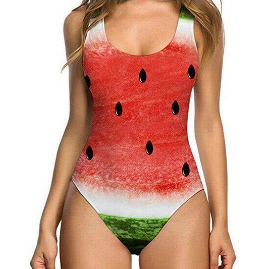 Summer Fruit Print One Piece Beach Swimwear-Women Swimwear-Watermelon-L-Free Shipping Leatheretro