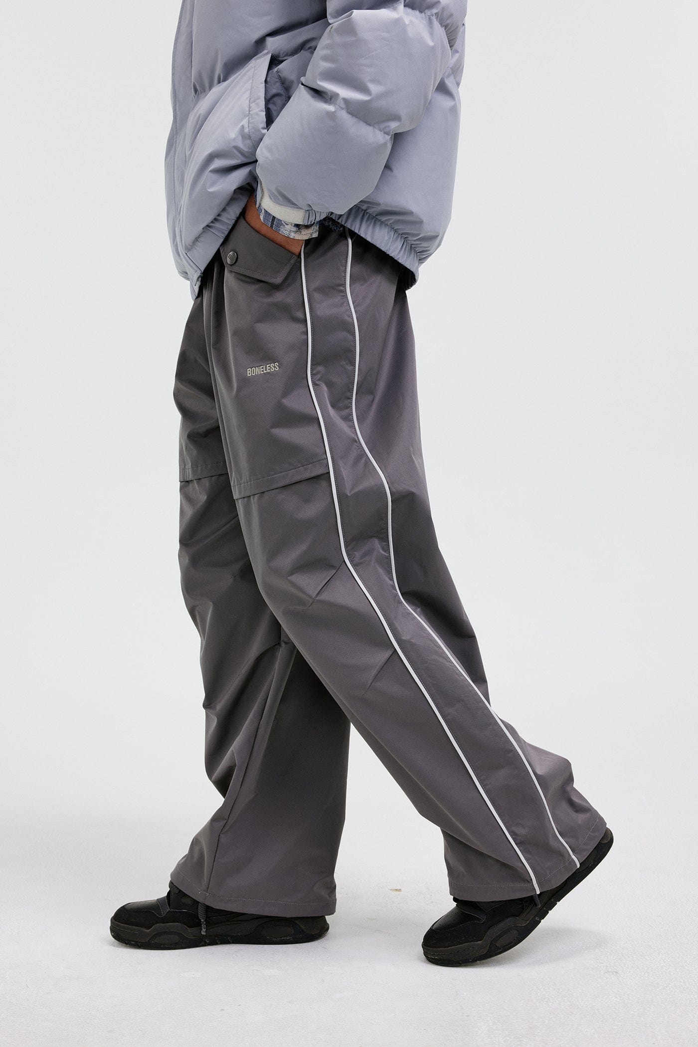 BONELESS Paneled Crinkled Parachute Pants-Pants-S-Black-Free Shipping Leatheretro