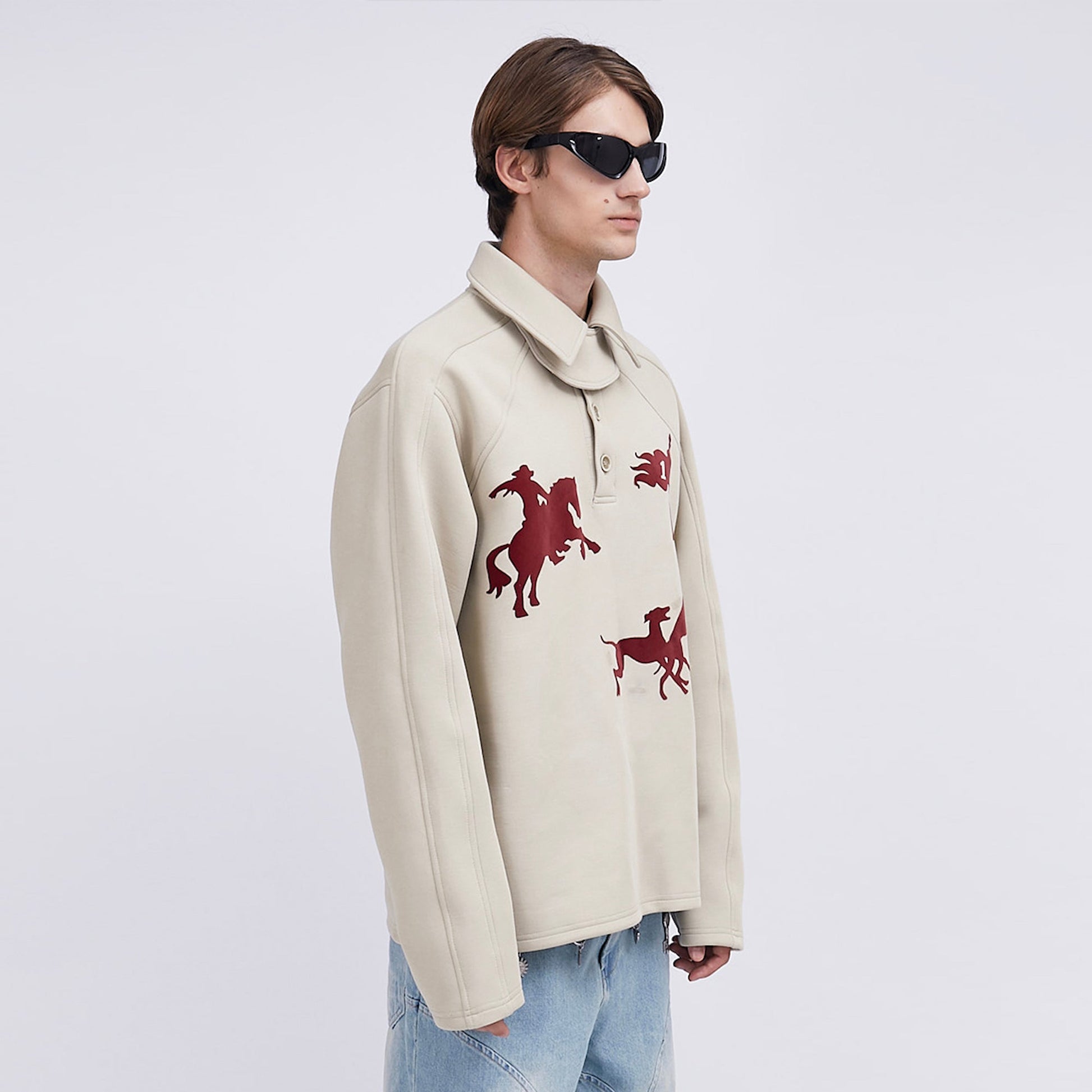 ASSEEN Cowboy Graphic Polo Sweatshirt-Sweatshirt-S-Free Shipping Leatheretro