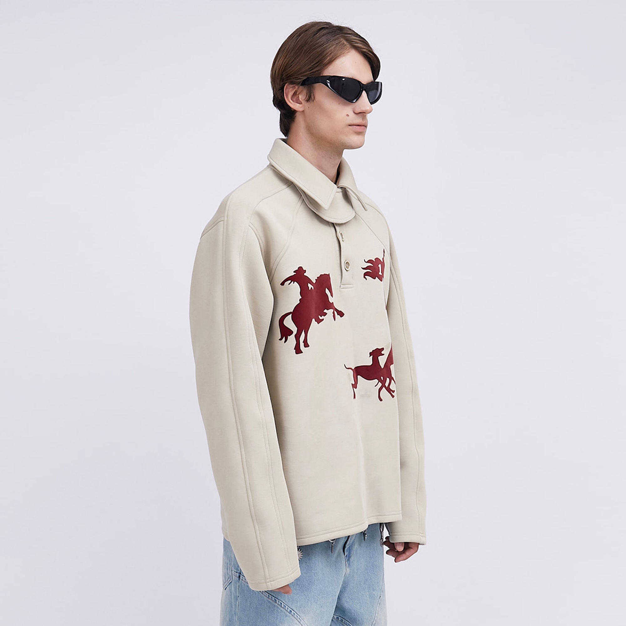 ASSEEN Cowboy Graphic Polo Sweatshirt-Sweatshirt-S-Free Shipping Leatheretro