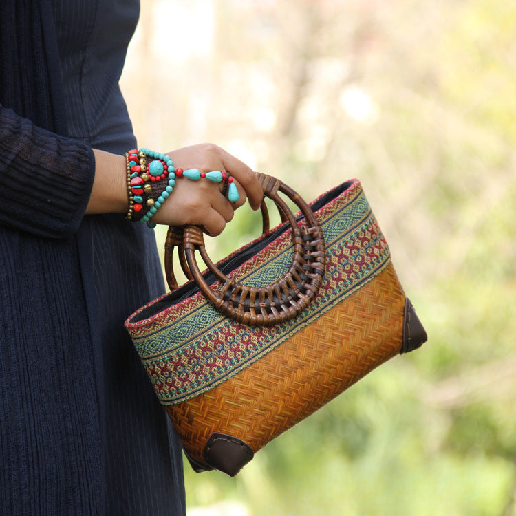 Handwoven Women's Bags – Boho Bamboo & Cotton Tote Bags-Handbags-Orange-Free Shipping Leatheretro