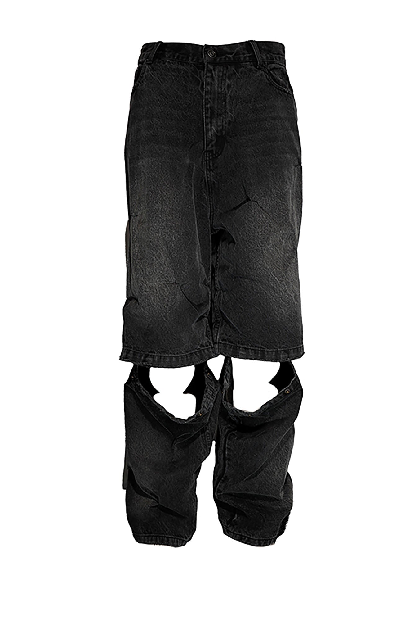 BLACK8MOB Distressed Crinkled Detachable Baggy Jeans-Jeans-S-Free Shipping Leatheretro
