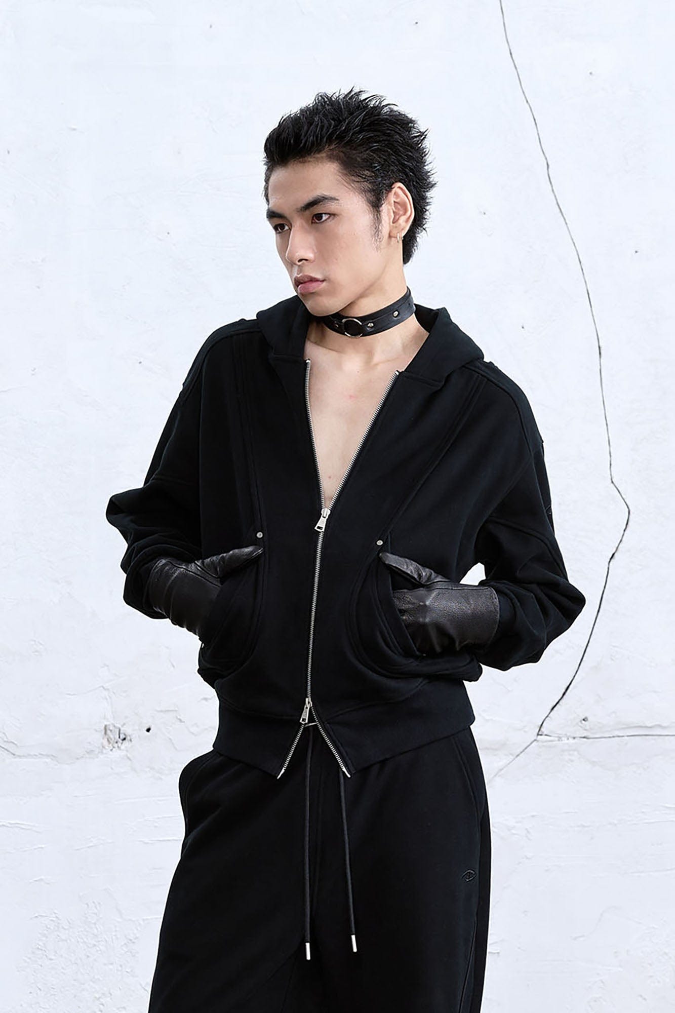 CATSSTAC Arc Panel Dual-Zip Hoodie-Jacket-M-Gray-Free Shipping Leatheretro