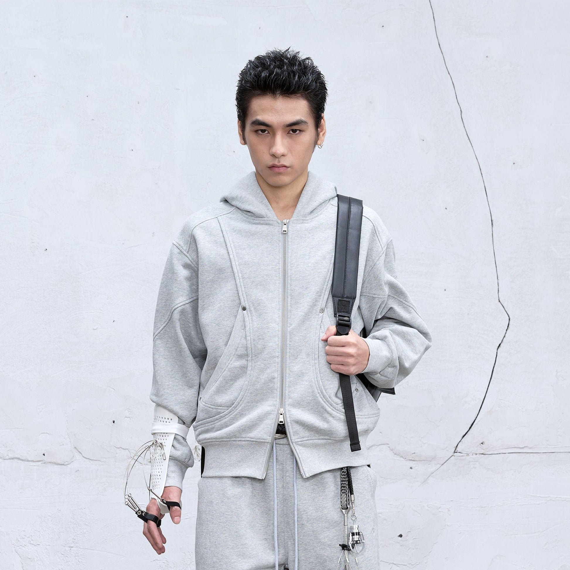 CATSSTAC Arc Panel Dual-Zip Hoodie-Jacket-M-Gray-Free Shipping Leatheretro