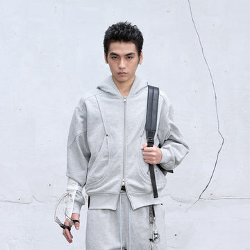 CATSSTAC Arc Panel Dual-Zip Hoodie-Jacket-M-Gray-Free Shipping Leatheretro