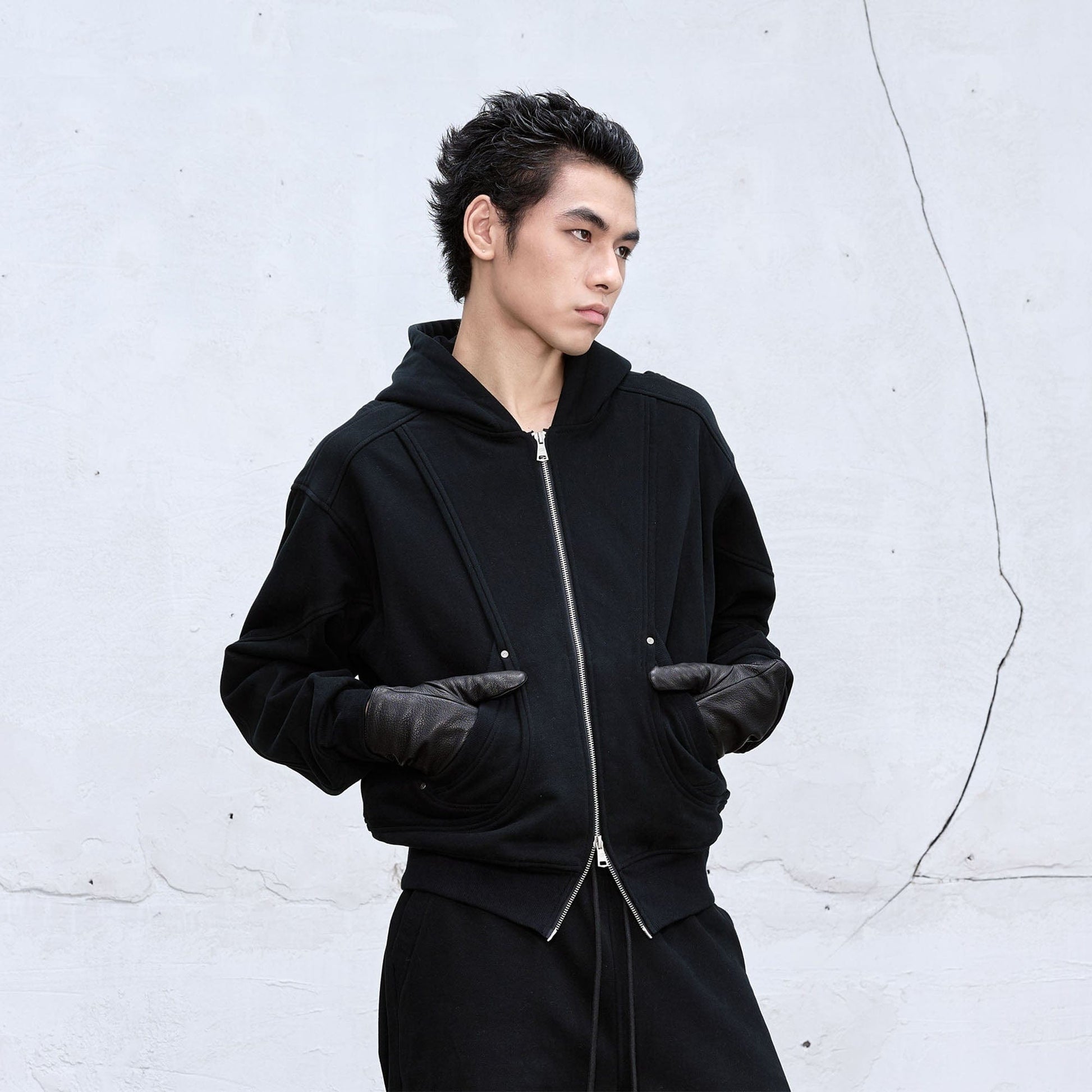 CATSSTAC Arc Panel Dual-Zip Hoodie-Jacket-M-Black-Free Shipping Leatheretro