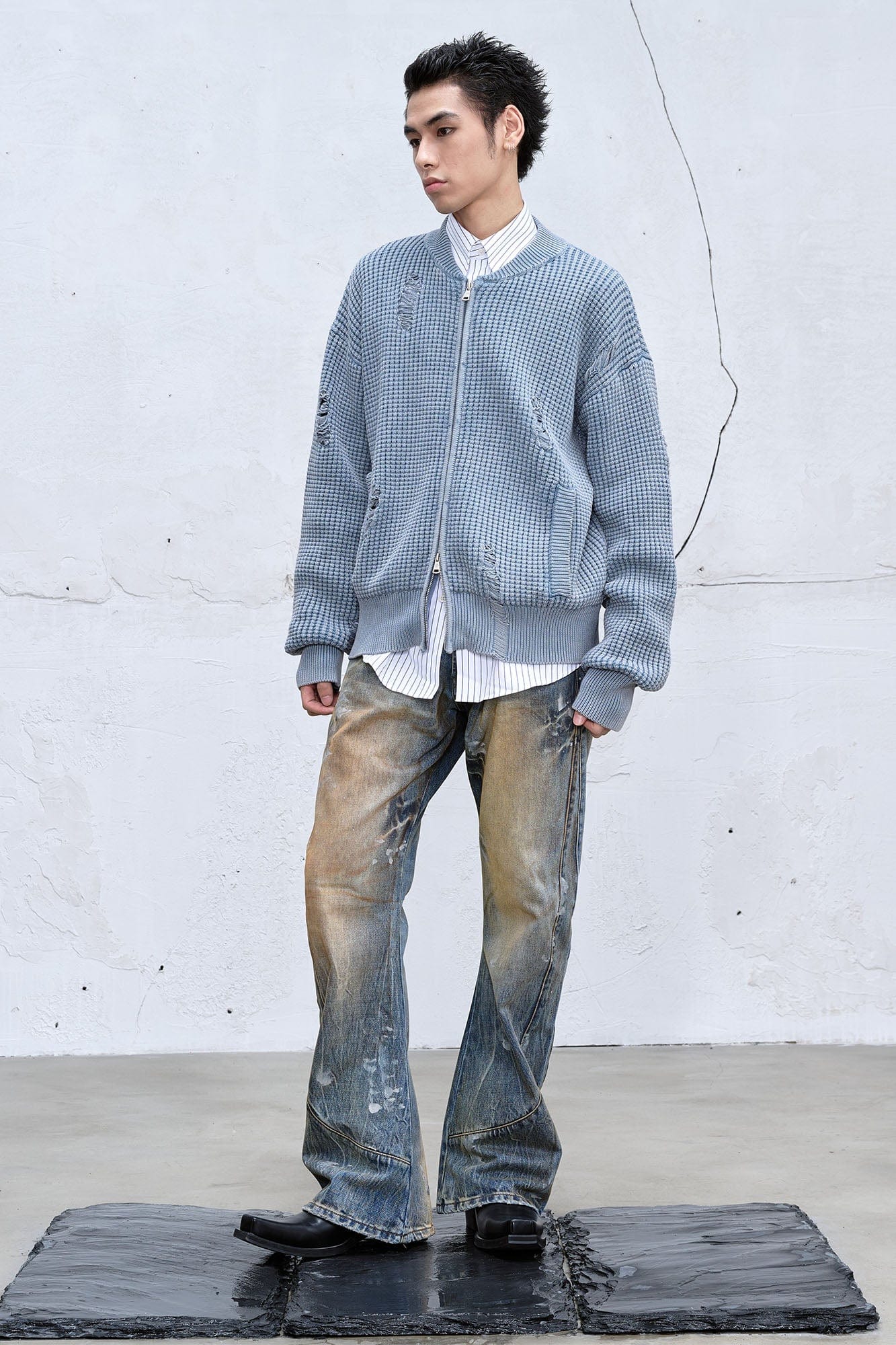 CATSSTAC Dirty Fit Distressed Curved Spliced Jeans-Jeans-M-Free Shipping Leatheretro