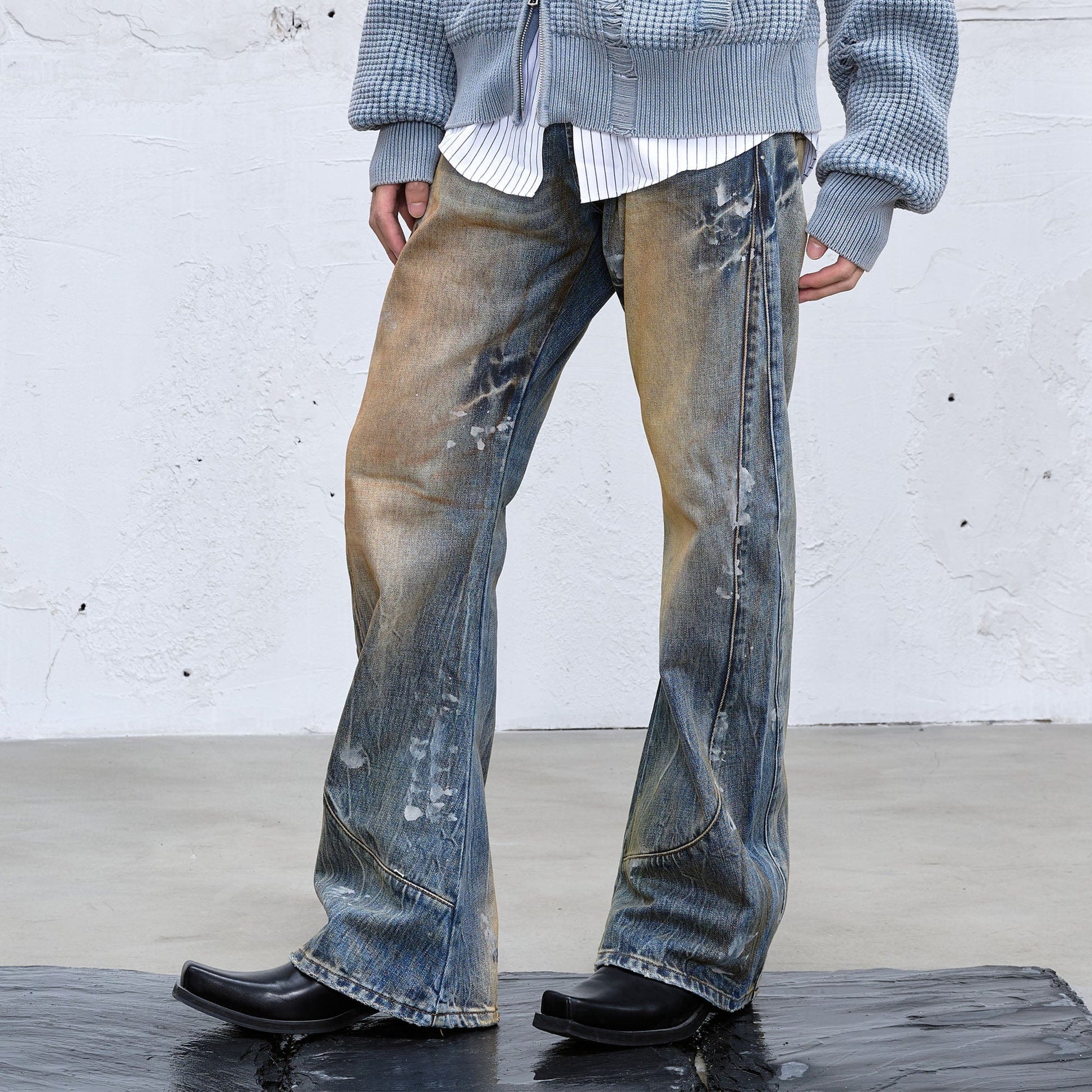 CATSSTAC Dirty Fit Distressed Curved Spliced Jeans-Jeans-M-Free Shipping Leatheretro