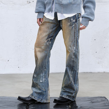 CATSSTAC Dirty Fit Distressed Curved Spliced Jeans-Jeans-M-Free Shipping Leatheretro