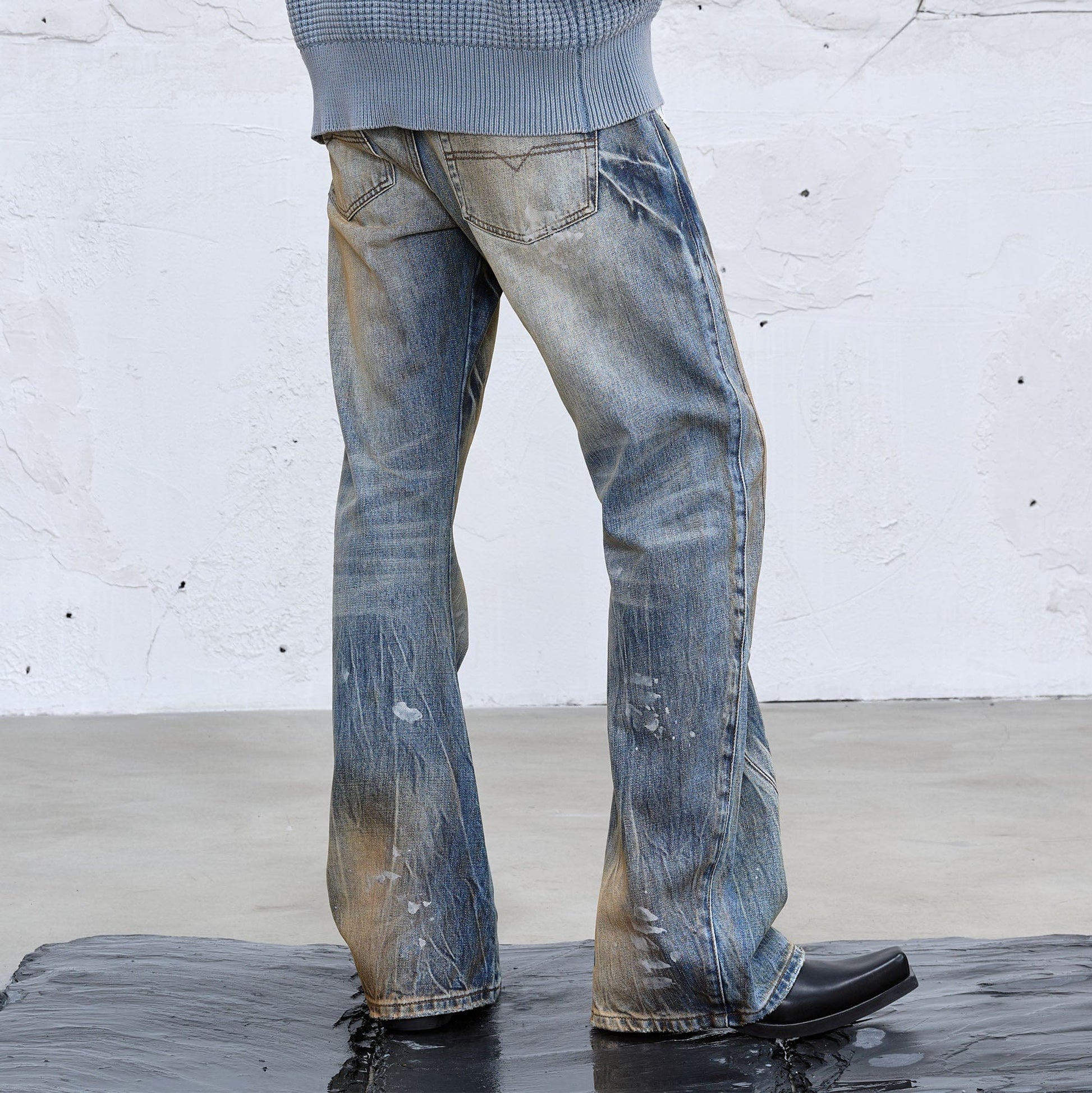 CATSSTAC Dirty Fit Distressed Curved Spliced Jeans-Jeans-M-Free Shipping Leatheretro