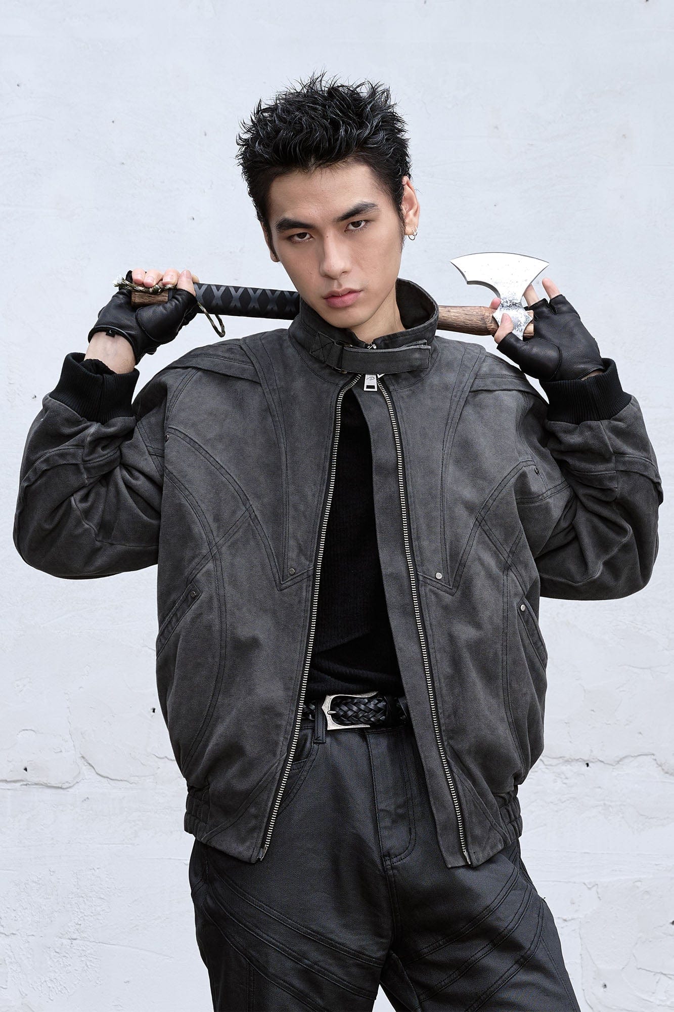 CATSSTAC Deconstructed Faded Wash Dual-Zipper Jacket-Jacket-M-Black-Free Shipping Leatheretro