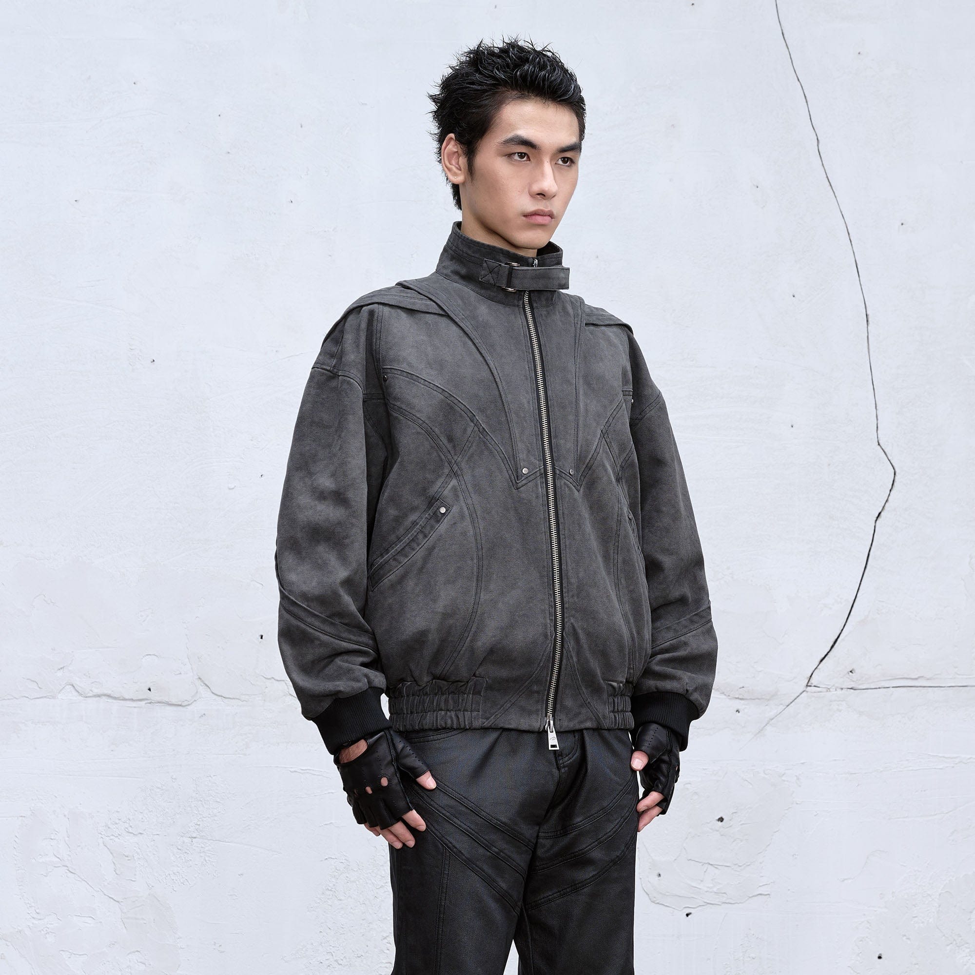 CATSSTAC Deconstructed Faded Wash Dual-Zipper Jacket-Jacket-M-Black-Free Shipping Leatheretro