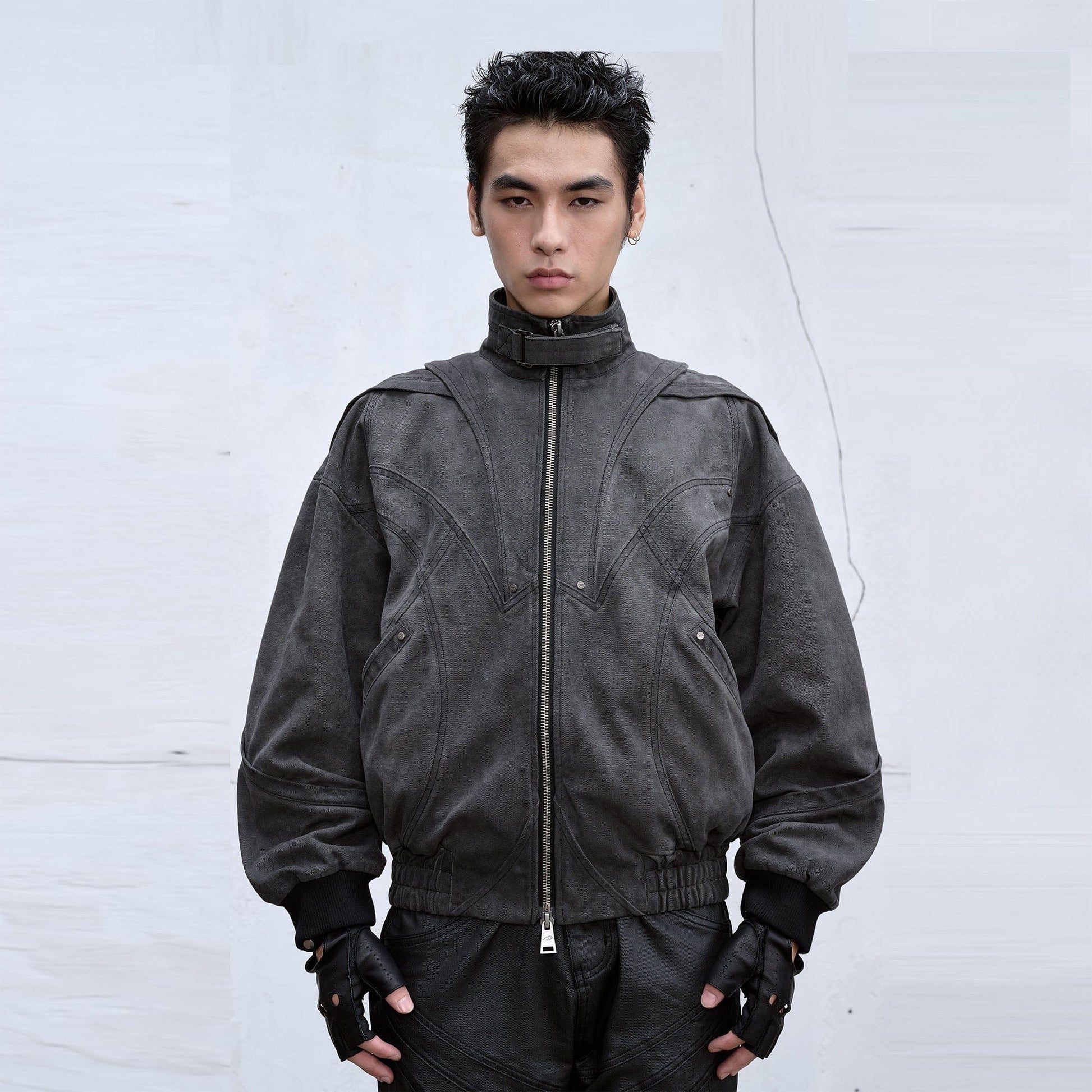 CATSSTAC Deconstructed Faded Wash Dual-Zipper Jacket-Jacket-M-Black-Free Shipping Leatheretro