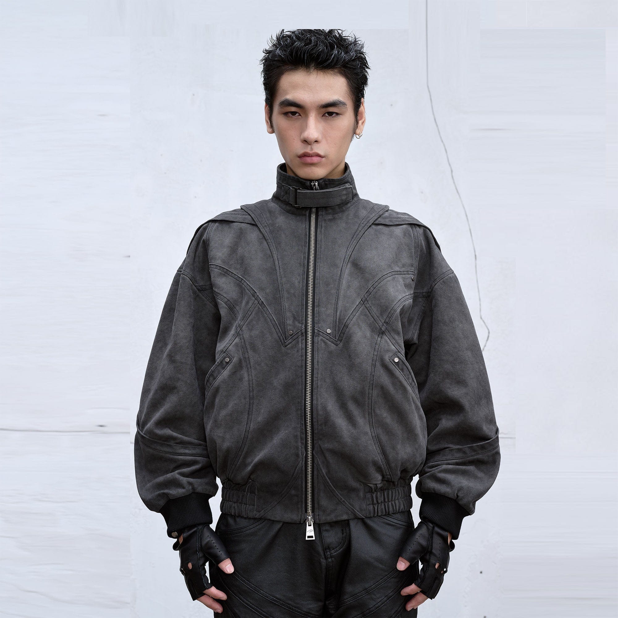 CATSSTAC Deconstructed Faded Wash Dual-Zipper Jacket-Jacket-M-Black-Free Shipping Leatheretro