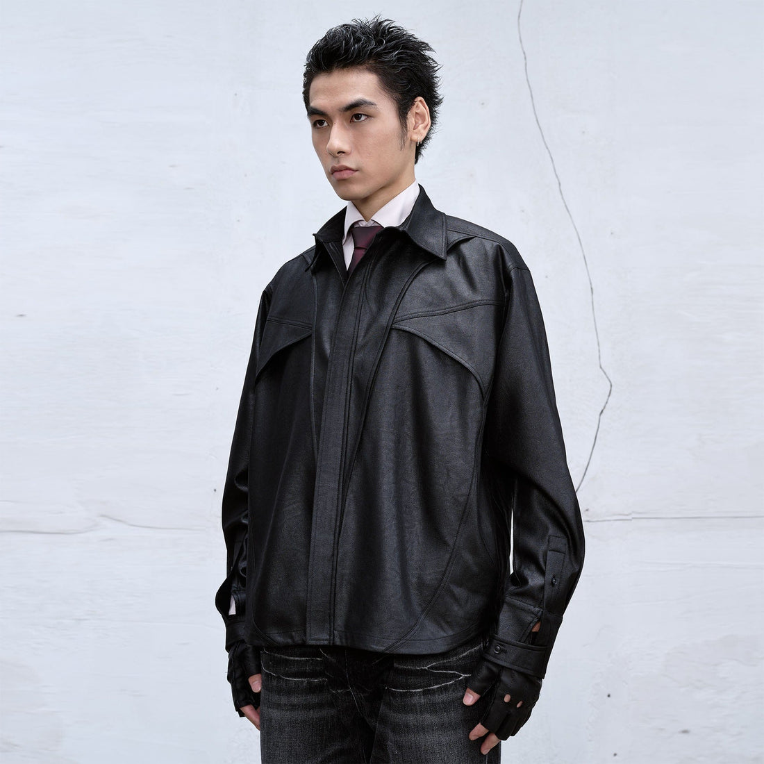 CATSSTAC Waxed Faux Leather Panel Jacket-Jacket-M-Free Shipping Leatheretro