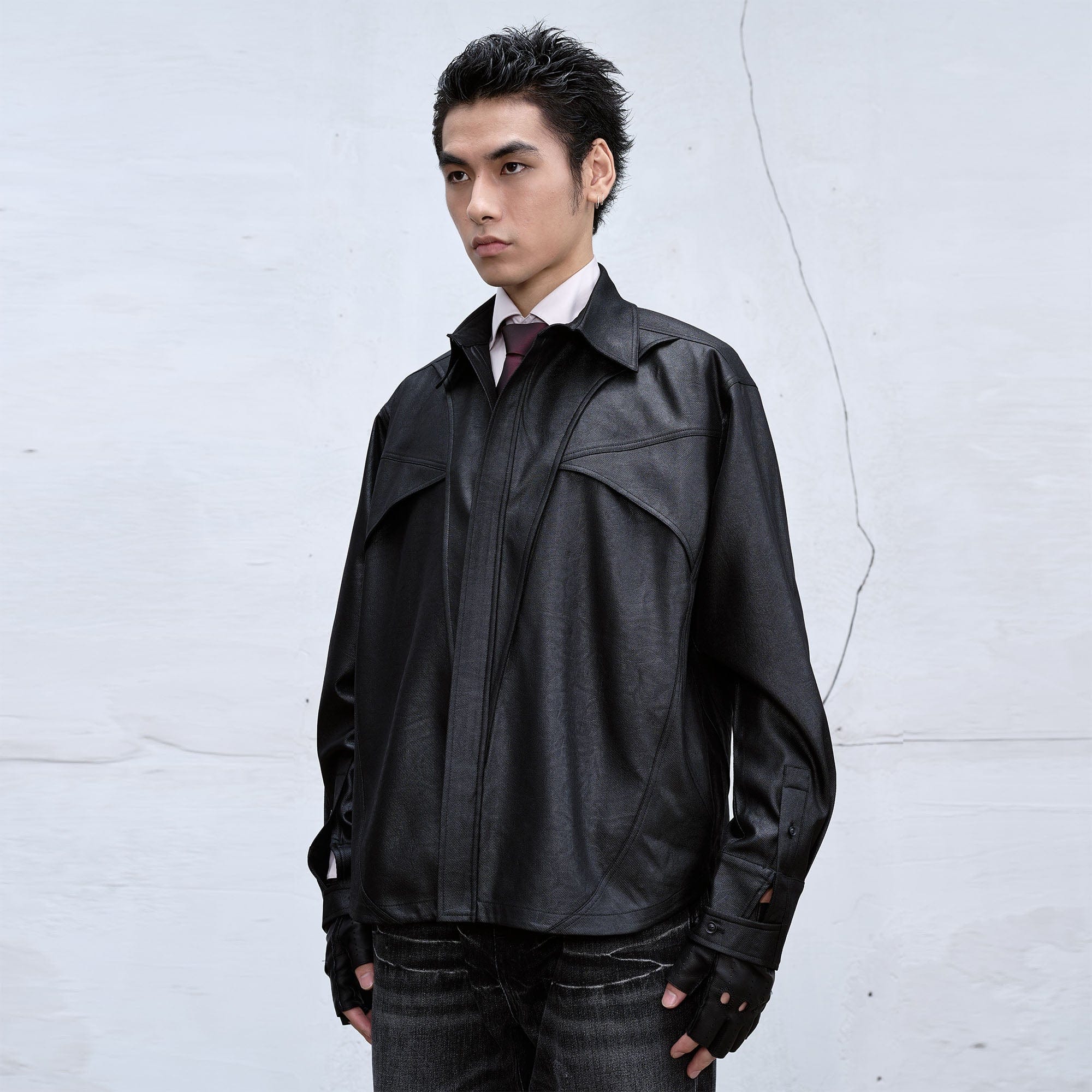 CATSSTAC Waxed Faux Leather Panel Jacket-Jacket-M-Free Shipping Leatheretro