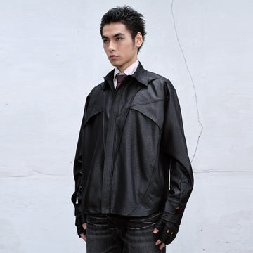 CATSSTAC Waxed Faux Leather Panel Jacket-Jacket-M-Free Shipping Leatheretro