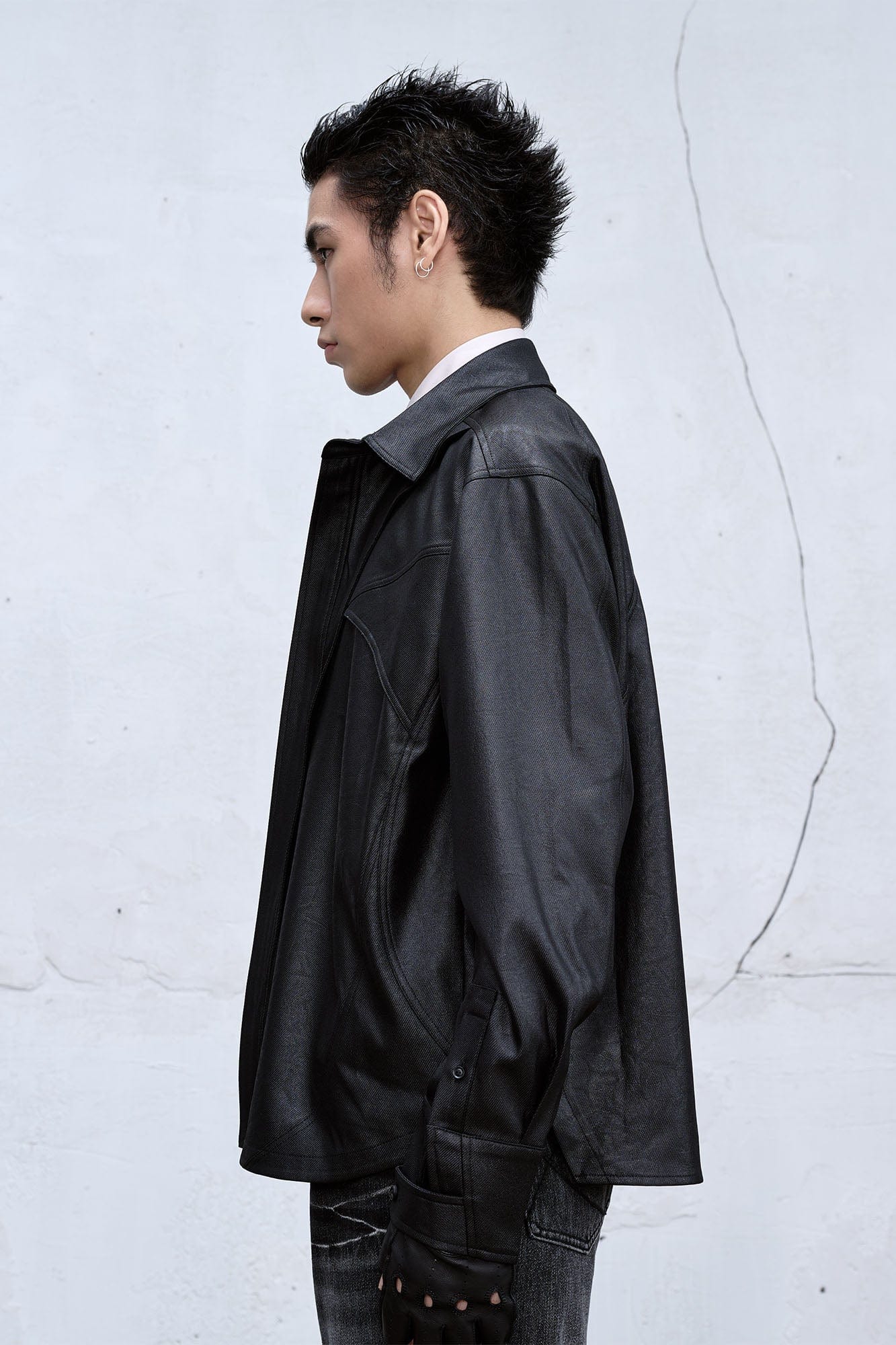 CATSSTAC Waxed Faux Leather Panel Jacket-Jacket-M-Free Shipping Leatheretro