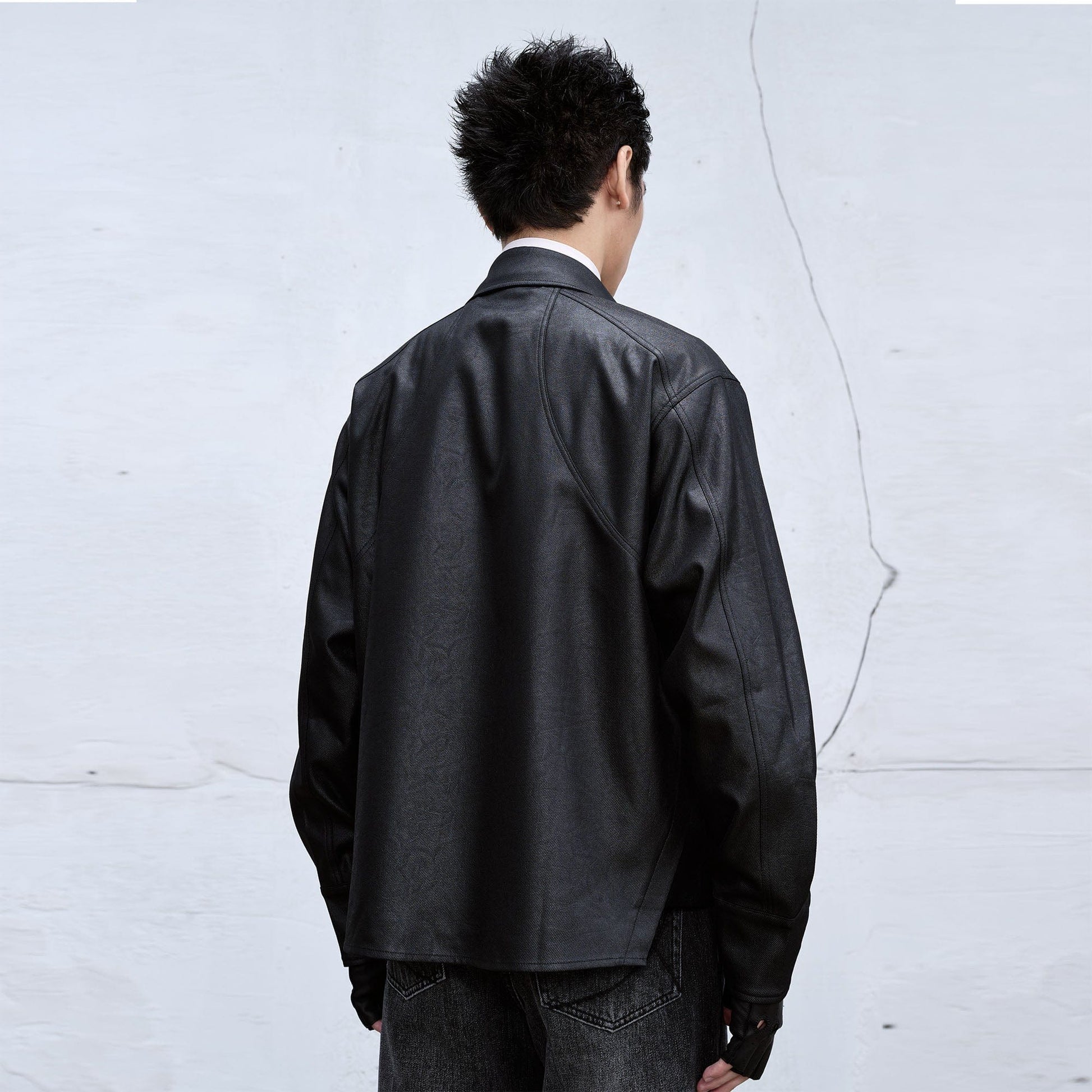 CATSSTAC Waxed Faux Leather Panel Jacket-Jacket-M-Free Shipping Leatheretro