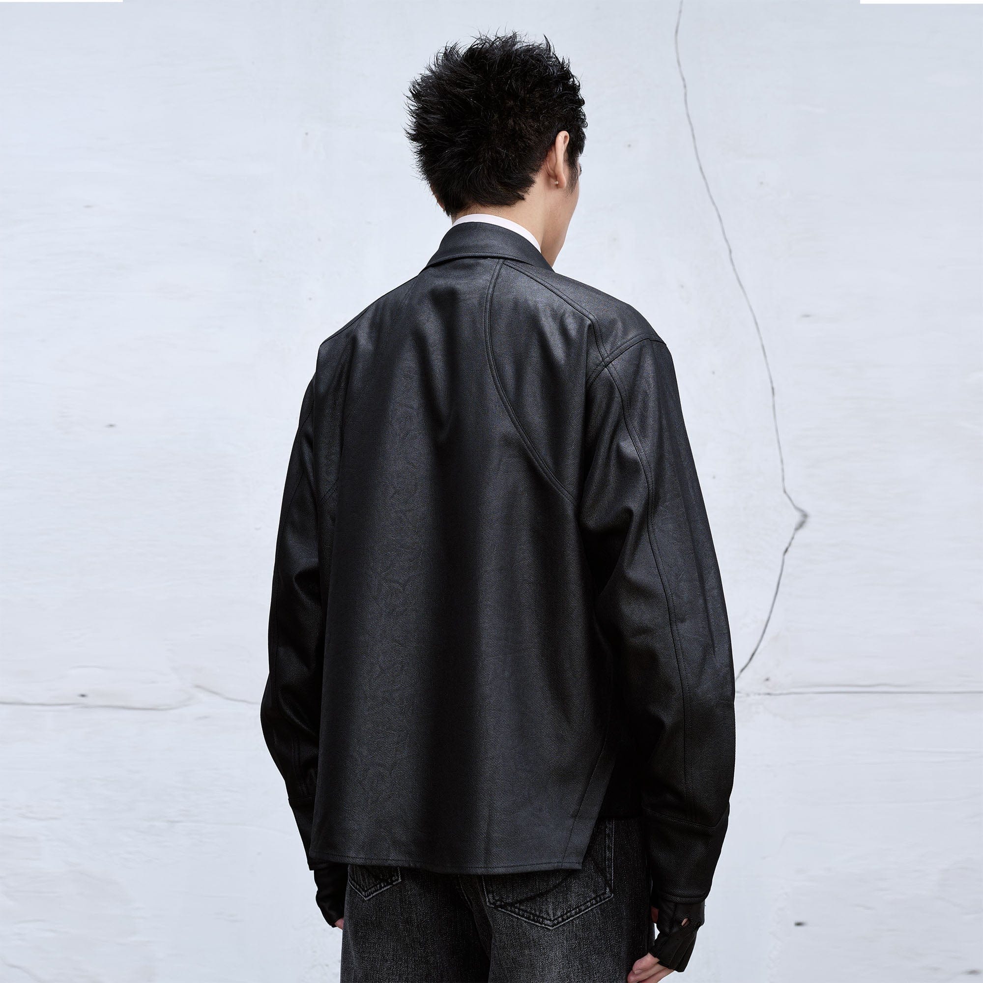 CATSSTAC Waxed Faux Leather Panel Jacket-Jacket-M-Free Shipping Leatheretro