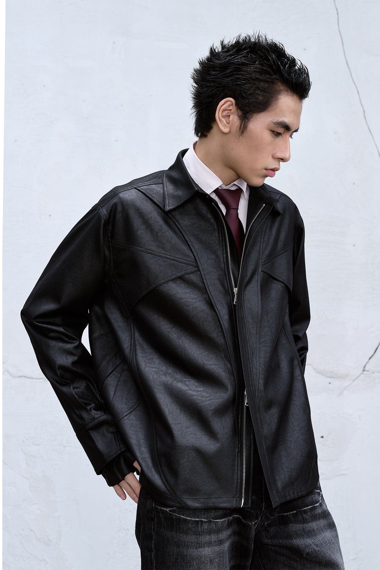 CATSSTAC Waxed Faux Leather Panel Jacket-Jacket-M-Free Shipping Leatheretro