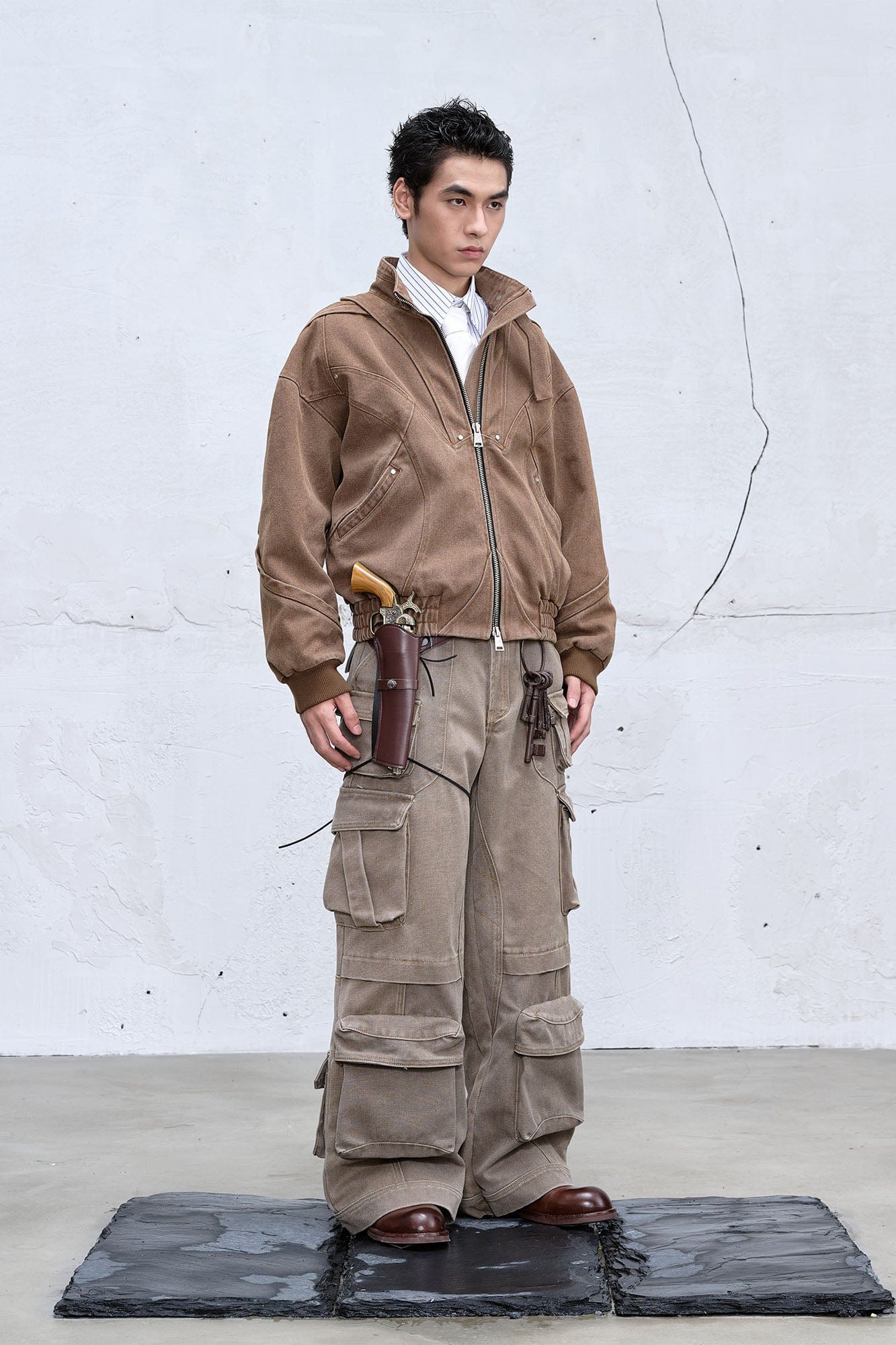 CATSSTAC Deconstructed Faded Wash Dual-Zipper Jacket-Jacket-M-Black-Free Shipping Leatheretro