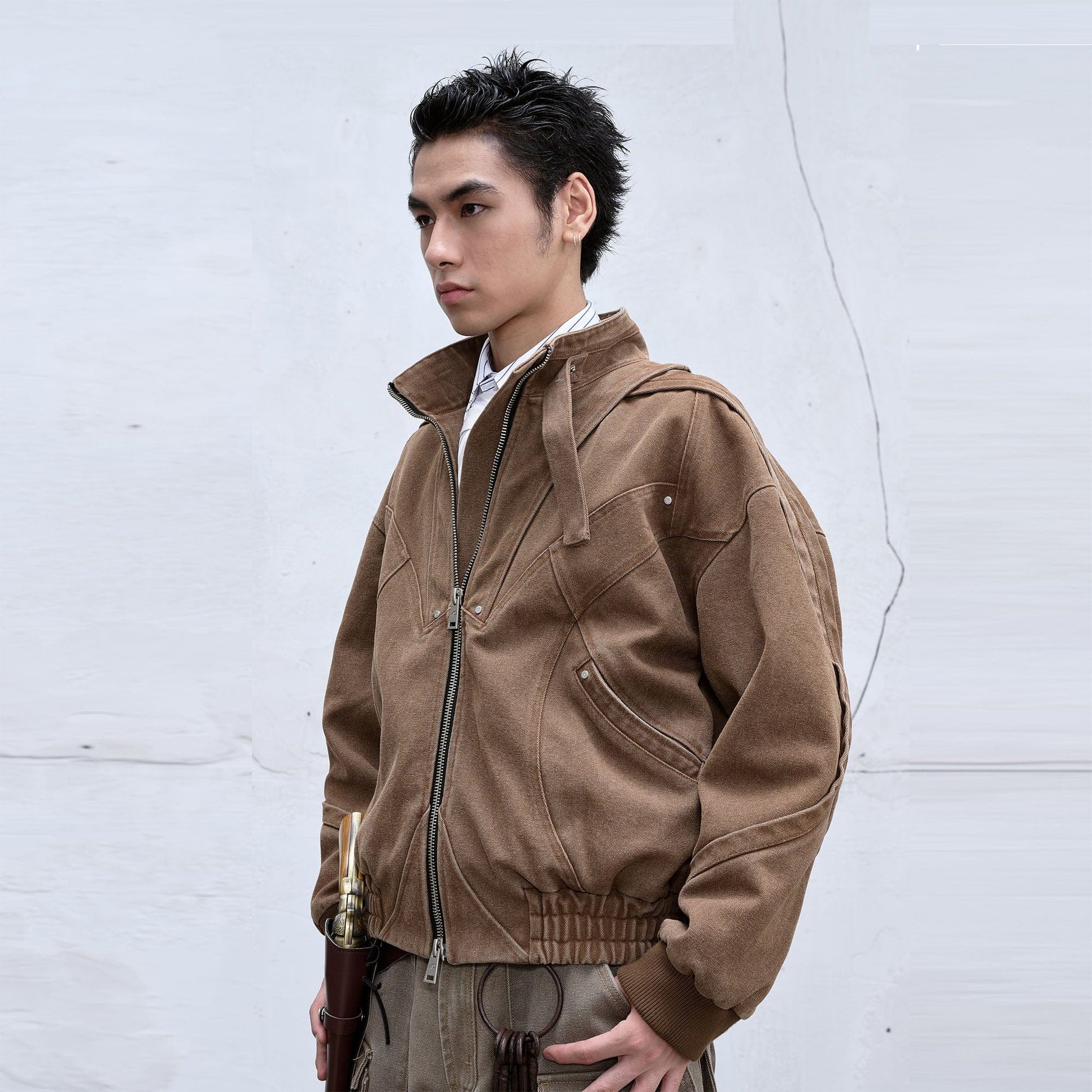 CATSSTAC Deconstructed Faded Wash Dual-Zipper Jacket-Jacket-M-Brown-Free Shipping Leatheretro