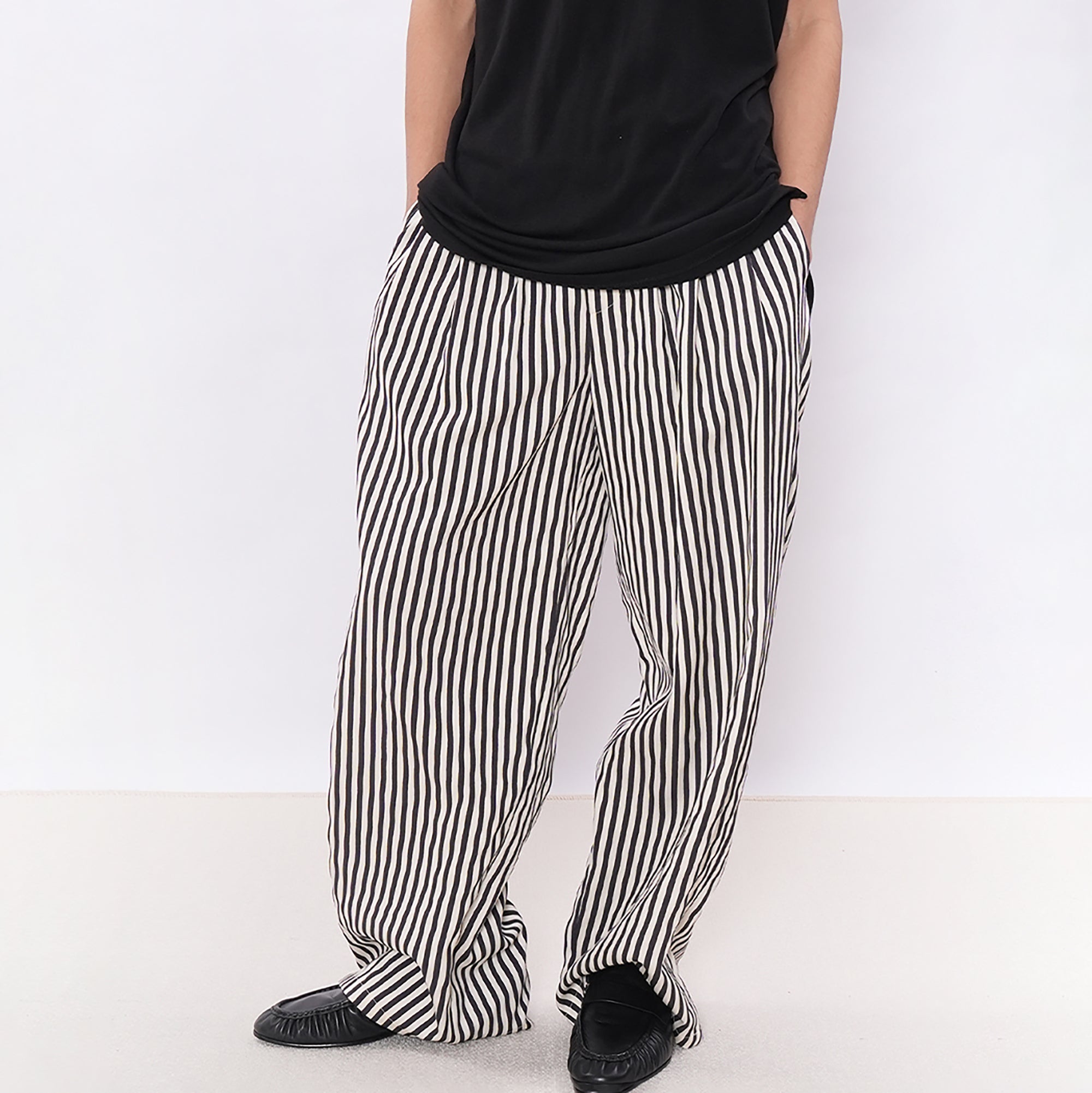 7440 37 1 Retro Contrast-Stripe Pleat Pants-Pants-S (Preorder)-Free Shipping Leatheretro
