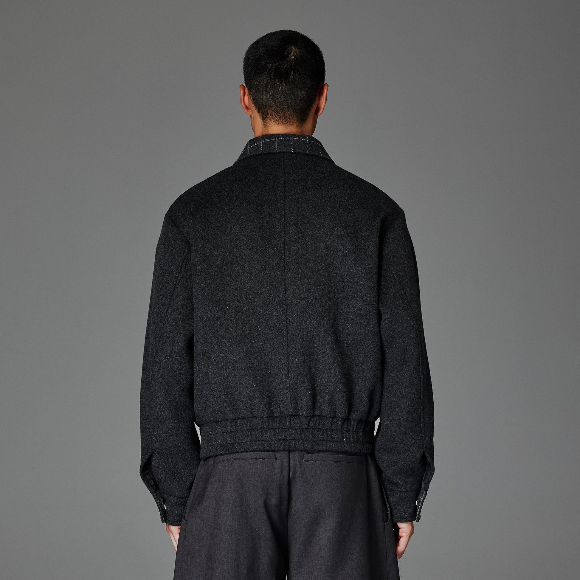 CATSSTAC Wool-Blend Plaid-Collar Bomber Jacket-Jacket-M-Gray-Free Shipping Leatheretro