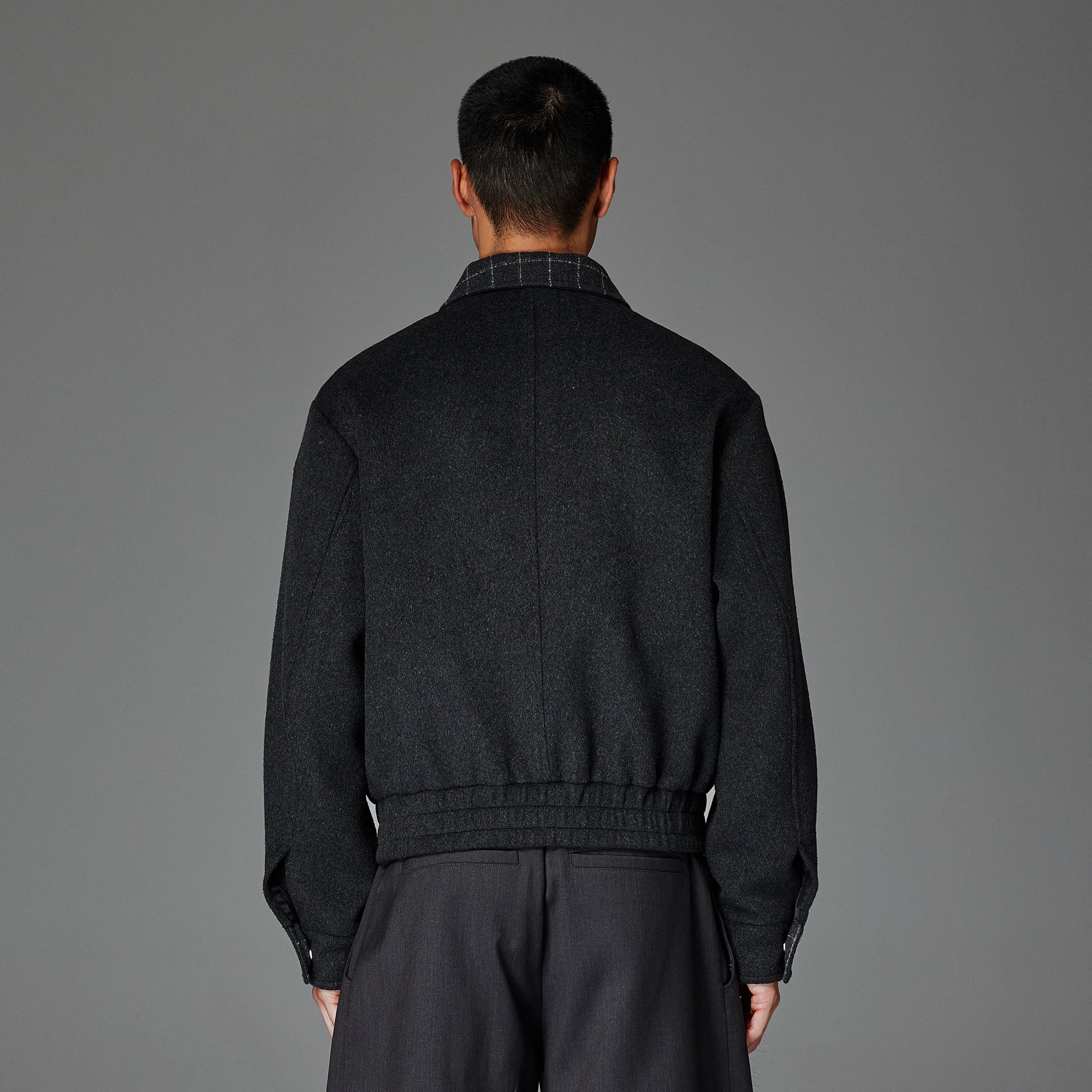 CATSSTAC Wool-Blend Plaid-Collar Bomber Jacket-Jacket-M-Gray-Free Shipping Leatheretro