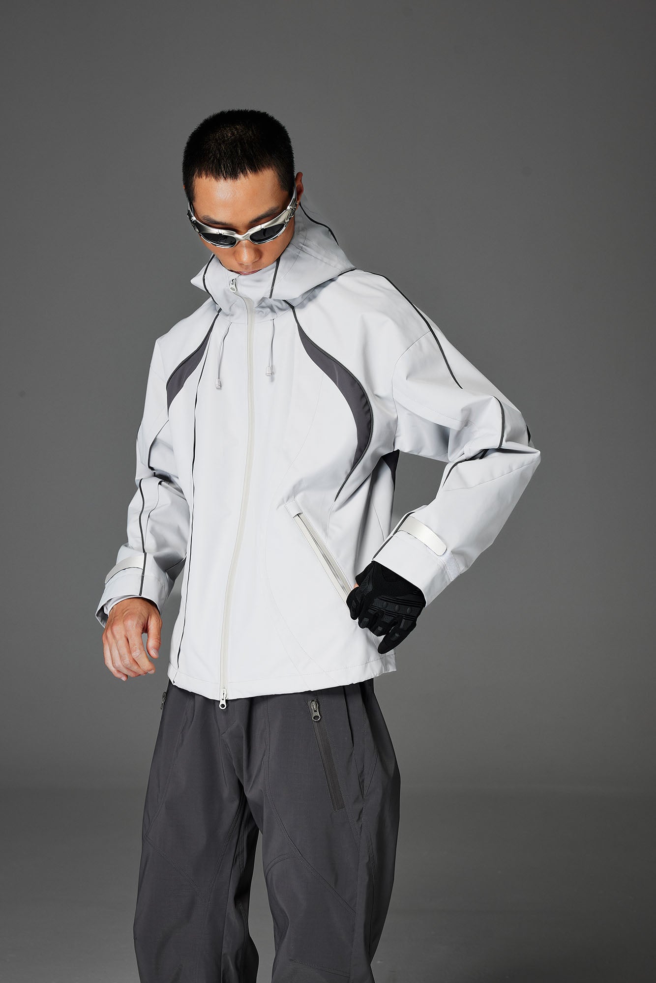 CATSSTAC Stormline Contrast Panel Zip Jacket-Jacket-M-Light Gray-Free Shipping Leatheretro