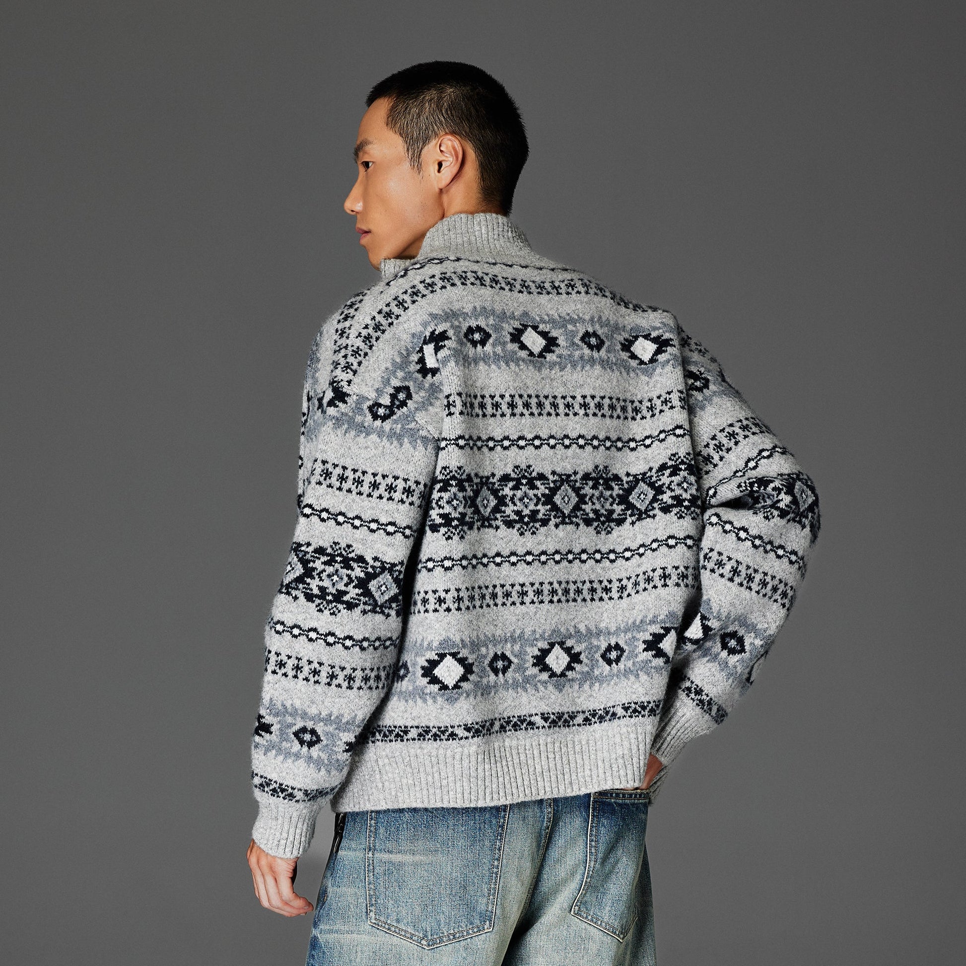 CATSSTAC Geometry Jacquard Zip-Up Cardigan-Jacket-M (Preorder)-Coffee-Free Shipping Leatheretro