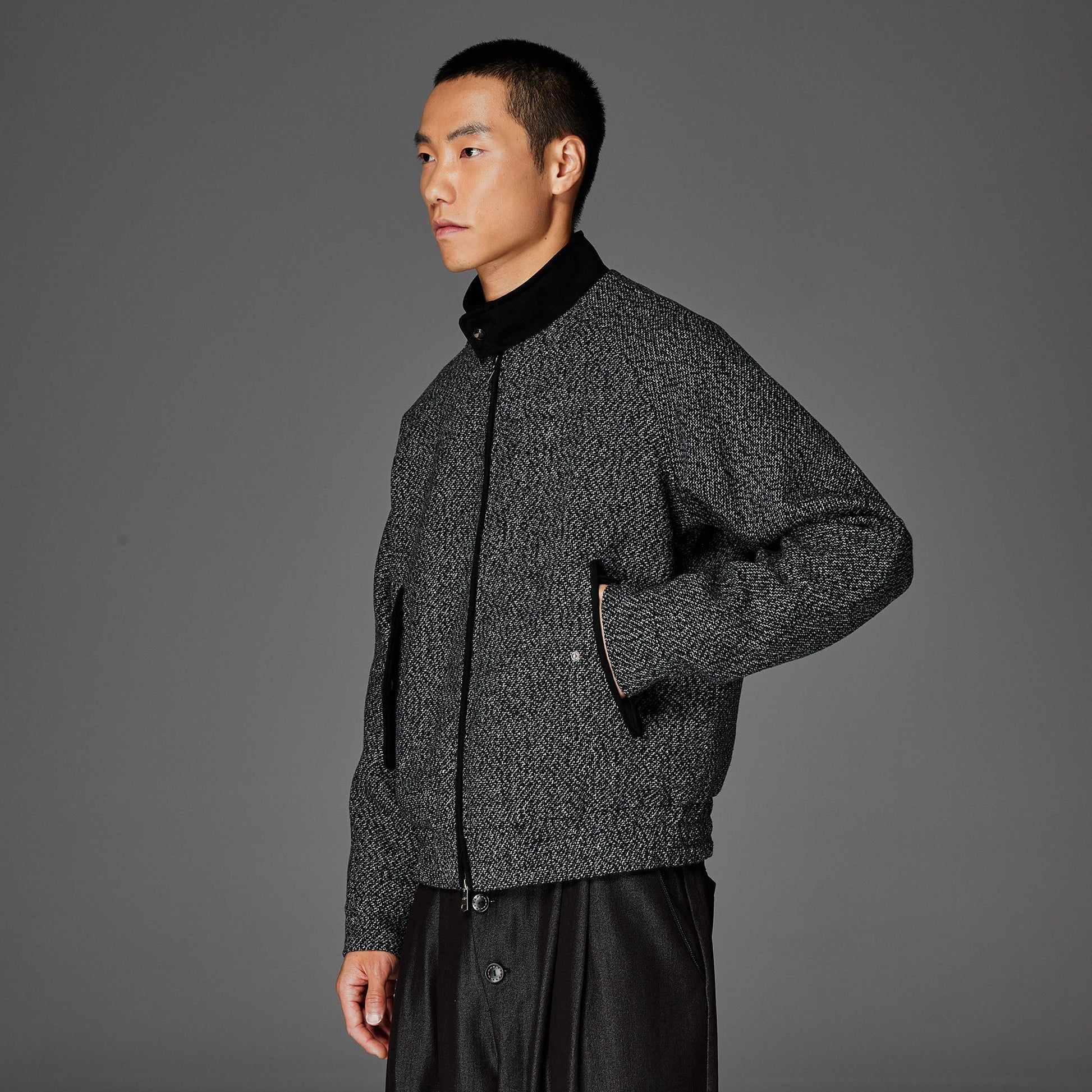 CATSSTAC Wool-Blend Tweed Embroidered Zip Jacket-Jacket-M-Black-Free Shipping Leatheretro