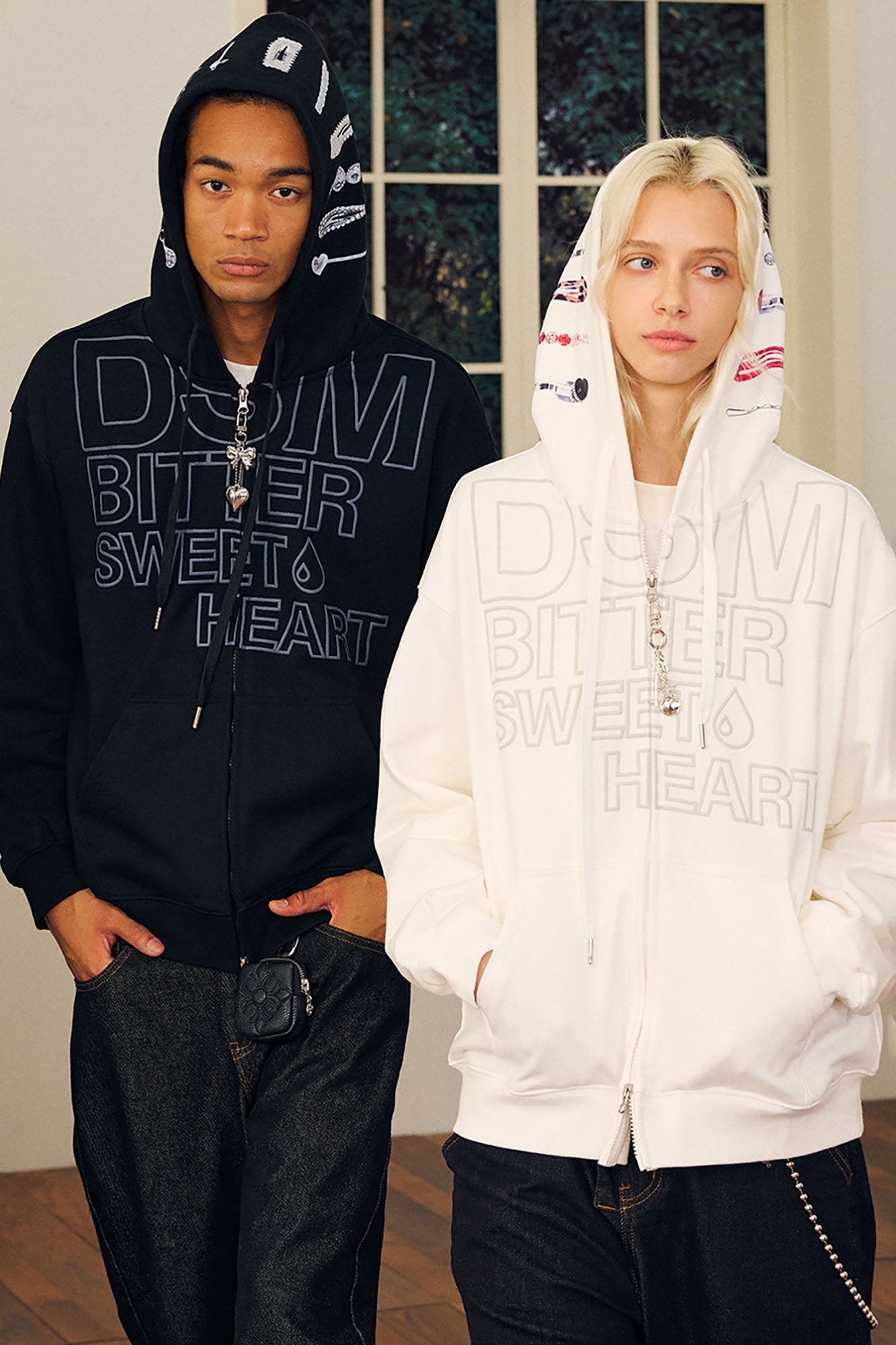 DONSMOKE Hairclip Graphic Double-Zip Hooded Jacket-Jacket-S-White-Free Shipping Leatheretro