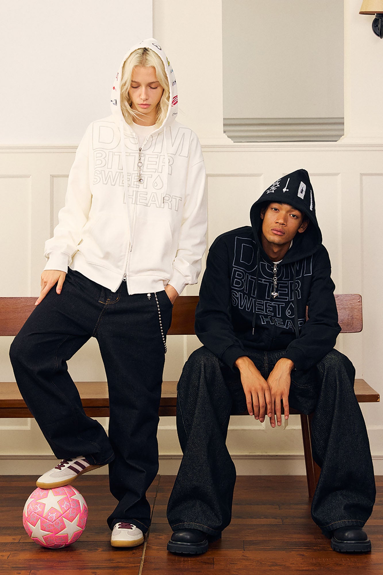 DONSMOKE Hairclip Graphic Double-Zip Hooded Jacket-Jacket-S-White-Free Shipping Leatheretro