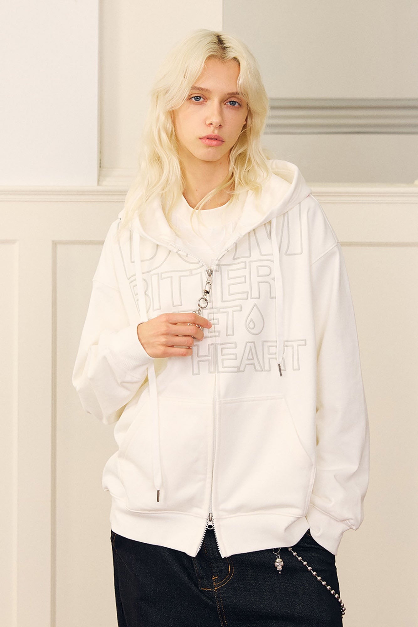 DONSMOKE Hairclip Graphic Double-Zip Hooded Jacket-Jacket-S-White-Free Shipping Leatheretro