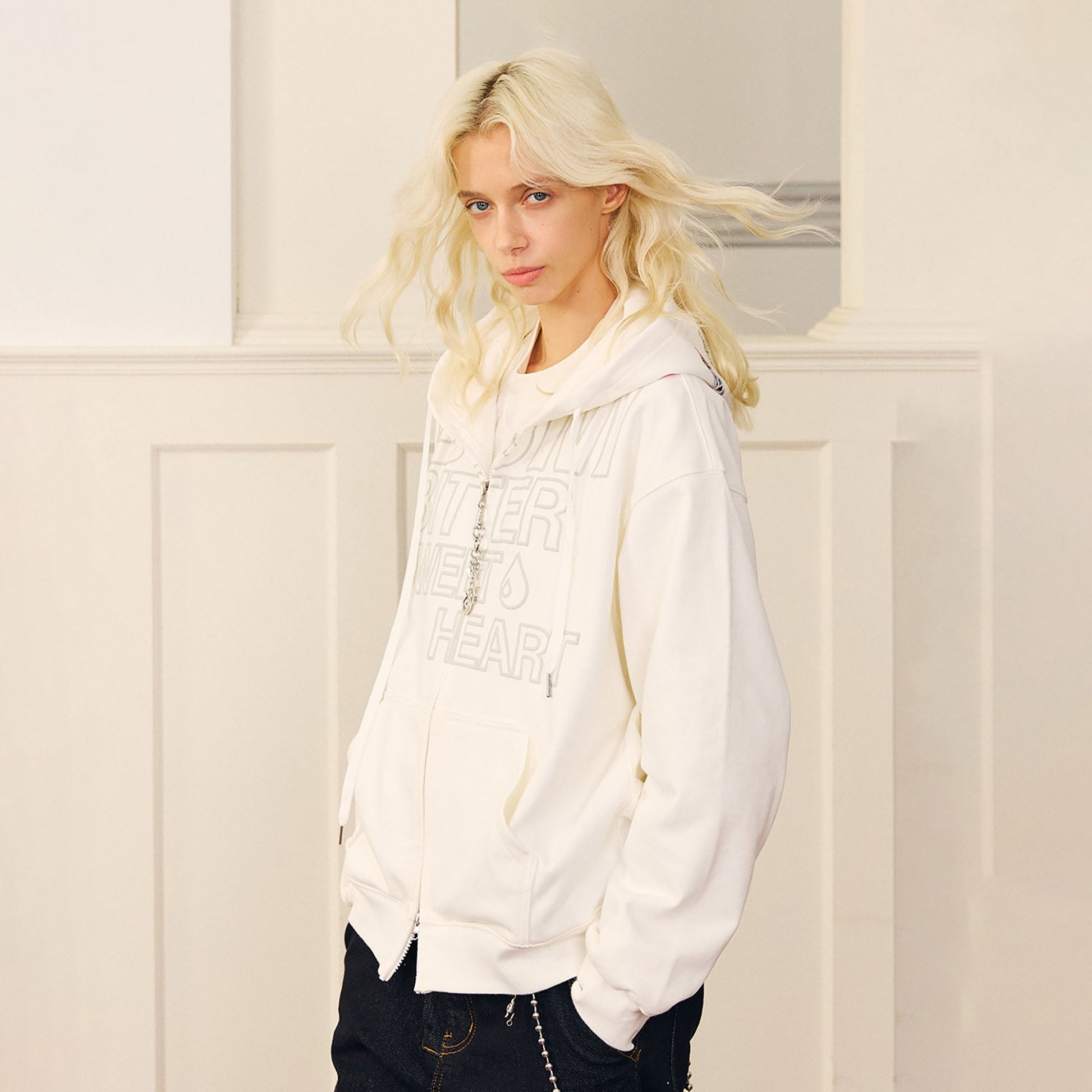 DONSMOKE Hairclip Graphic Double-Zip Hooded Jacket-Jacket-S-White-Free Shipping Leatheretro