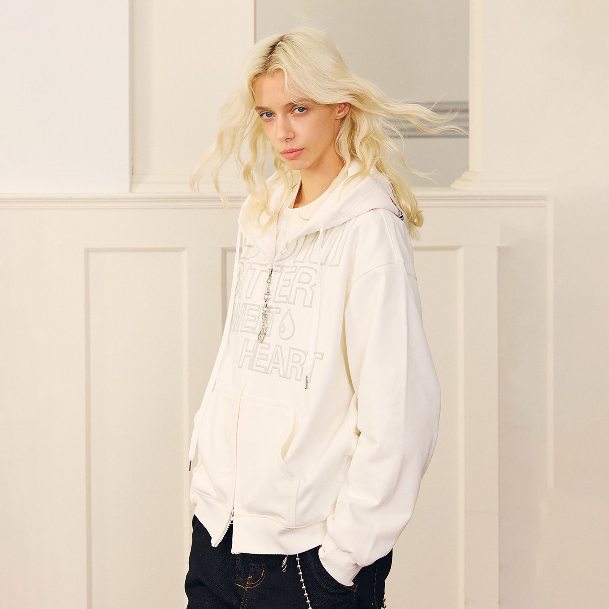 DONSMOKE Hairclip Graphic Double-Zip Hooded Jacket-Jacket-S-White-Free Shipping Leatheretro