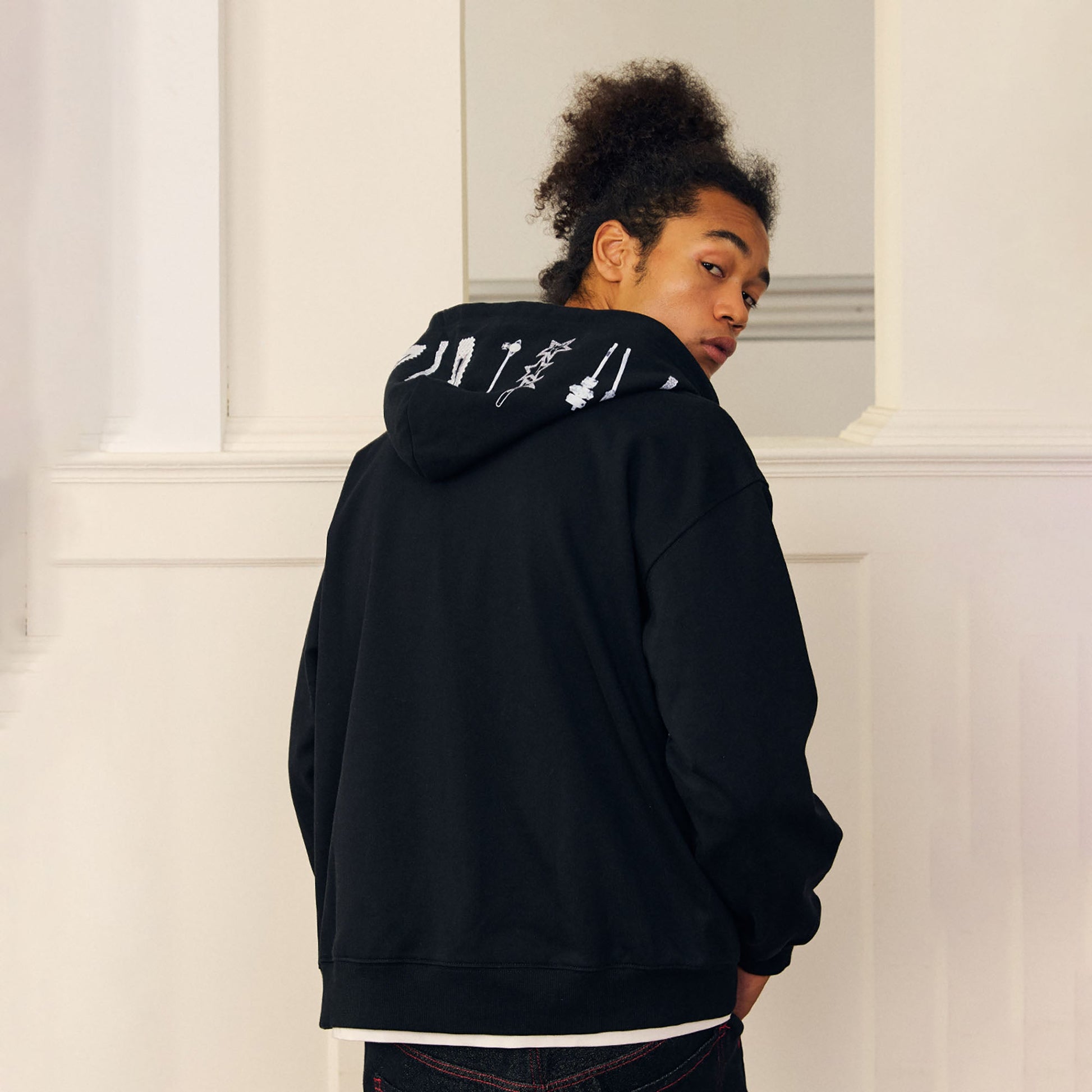 DONSMOKE Hairclip Graphic Double-Zip Hooded Jacket-Jacket-S-Black-Free Shipping Leatheretro