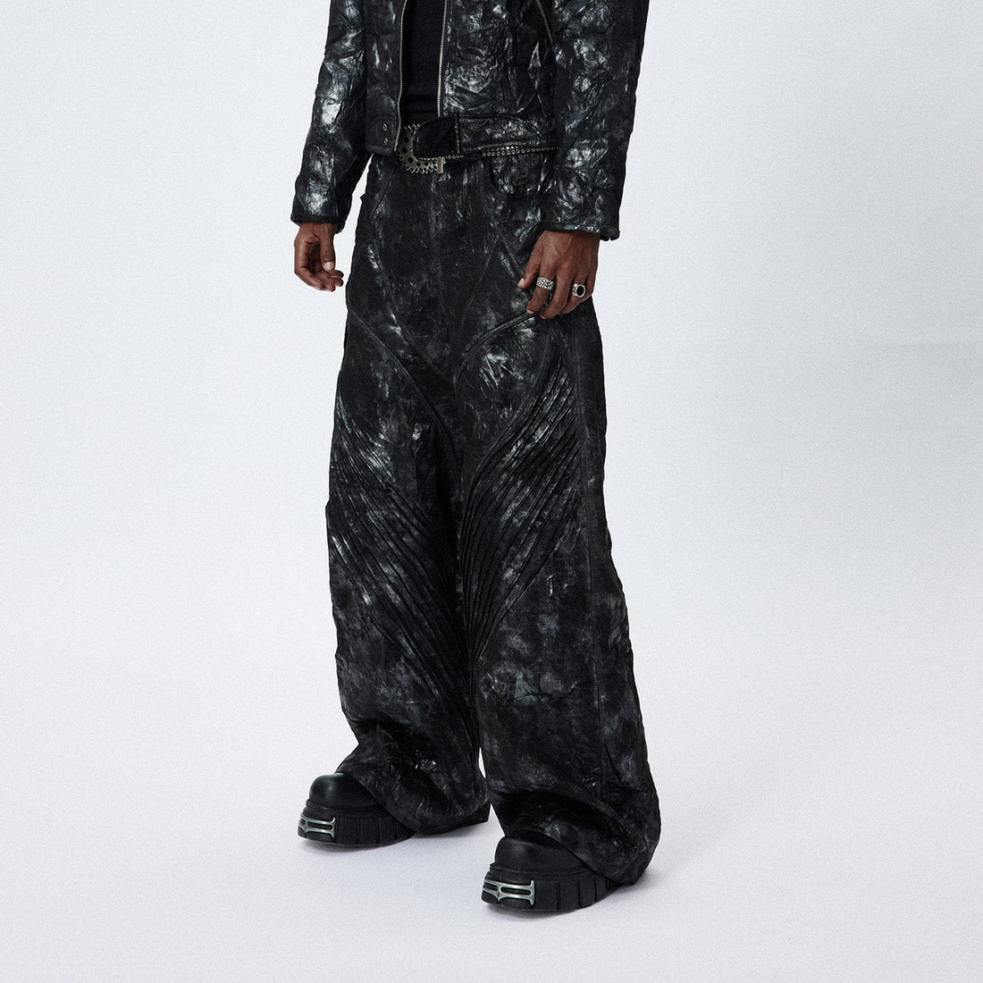 DND4DES Faux Leather Wrinkled Motorcycle Pants-Pants-S-Free Shipping Leatheretro